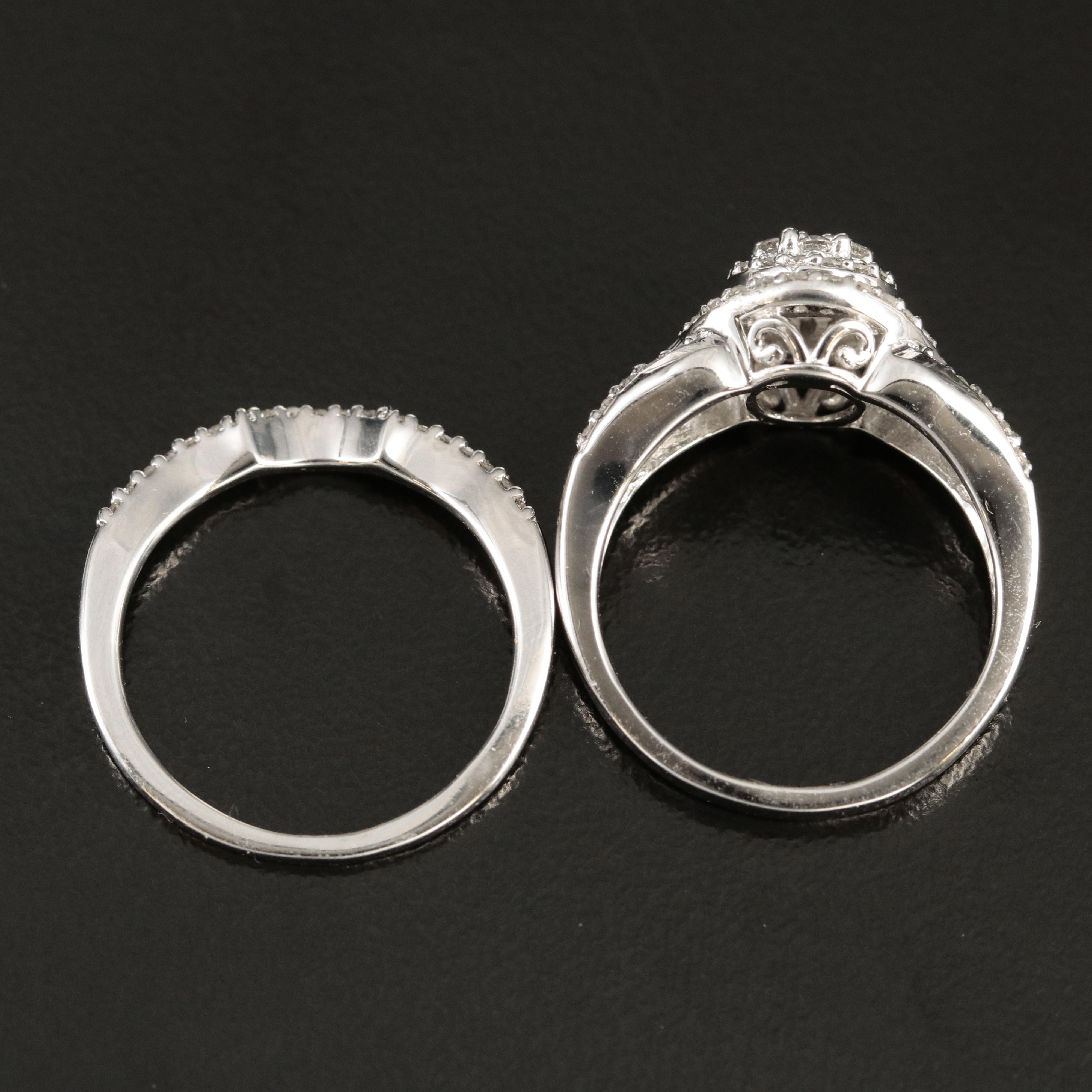 Sterling Diamond Ring and Contoured Band Set