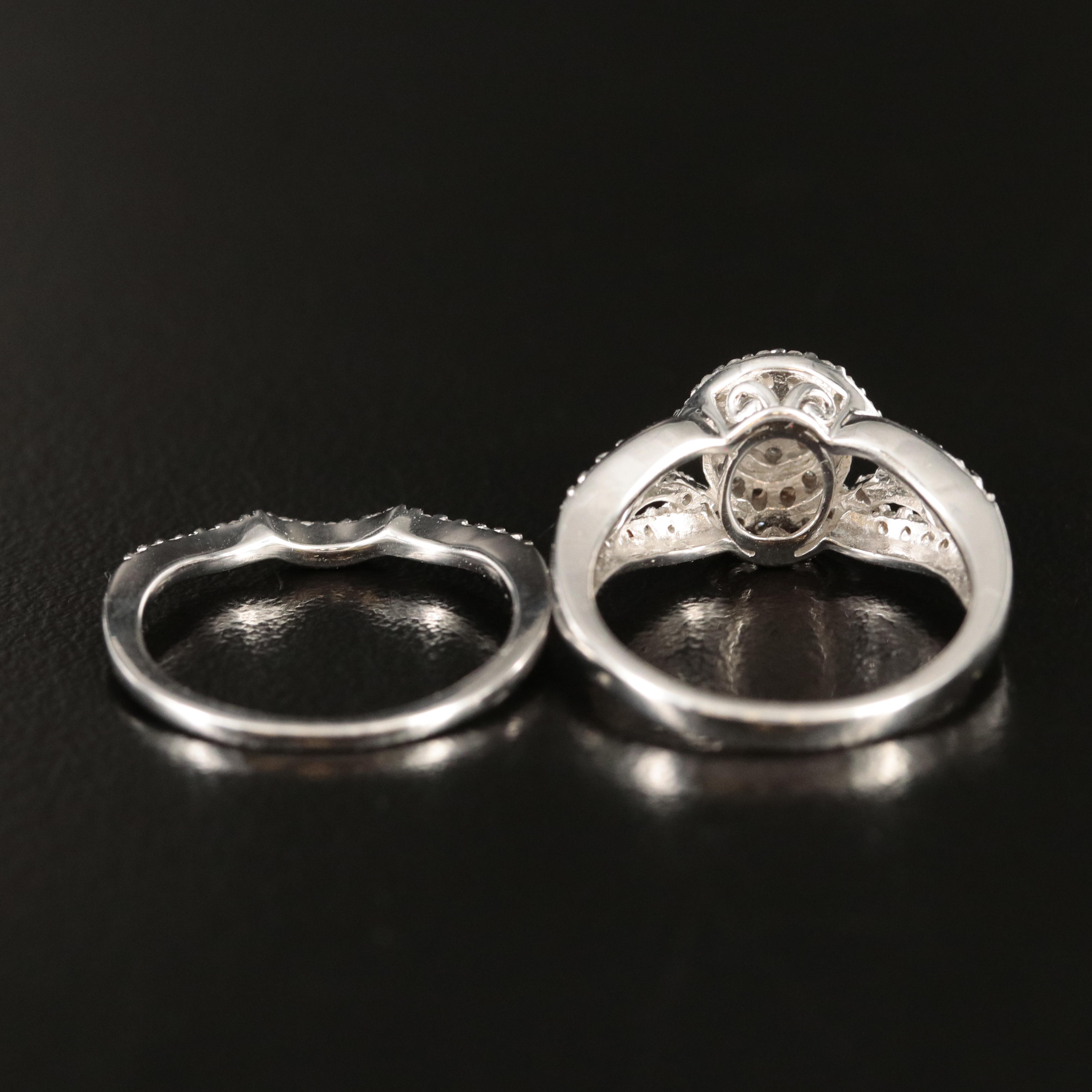 Sterling Diamond Ring and Contoured Band Set