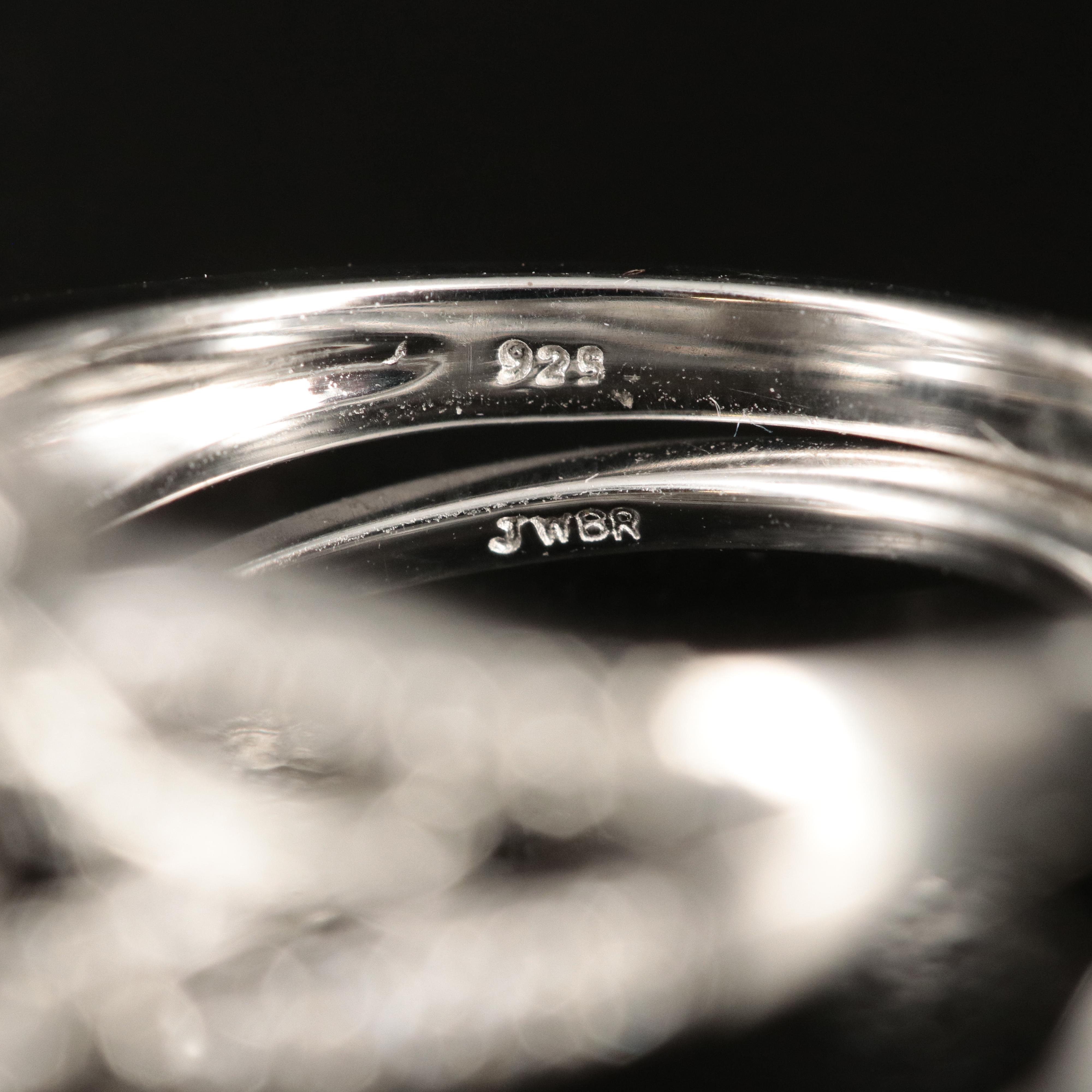 Sterling Diamond Ring and Contoured Band Set