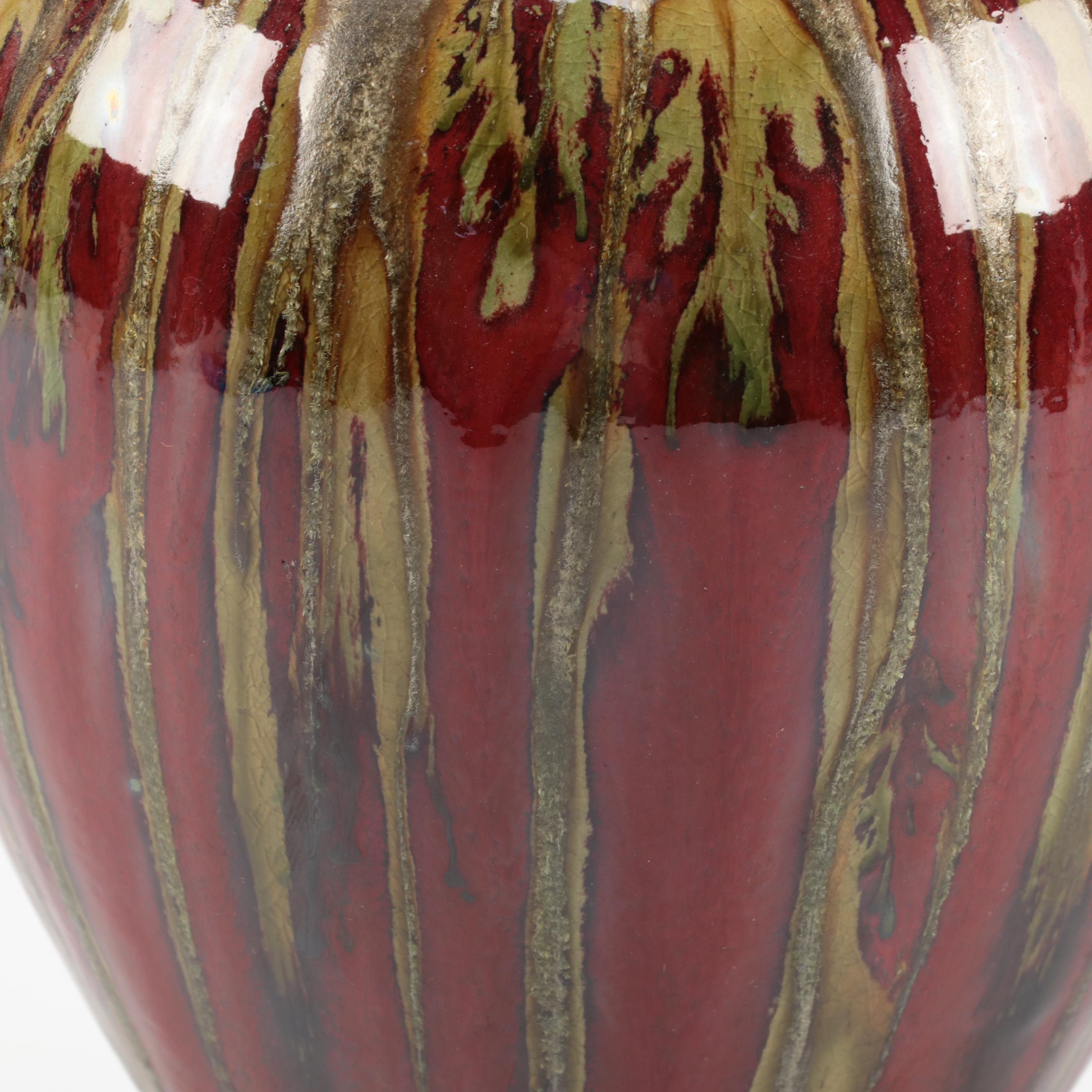 Red Flambe Glazed Pottery Vase
