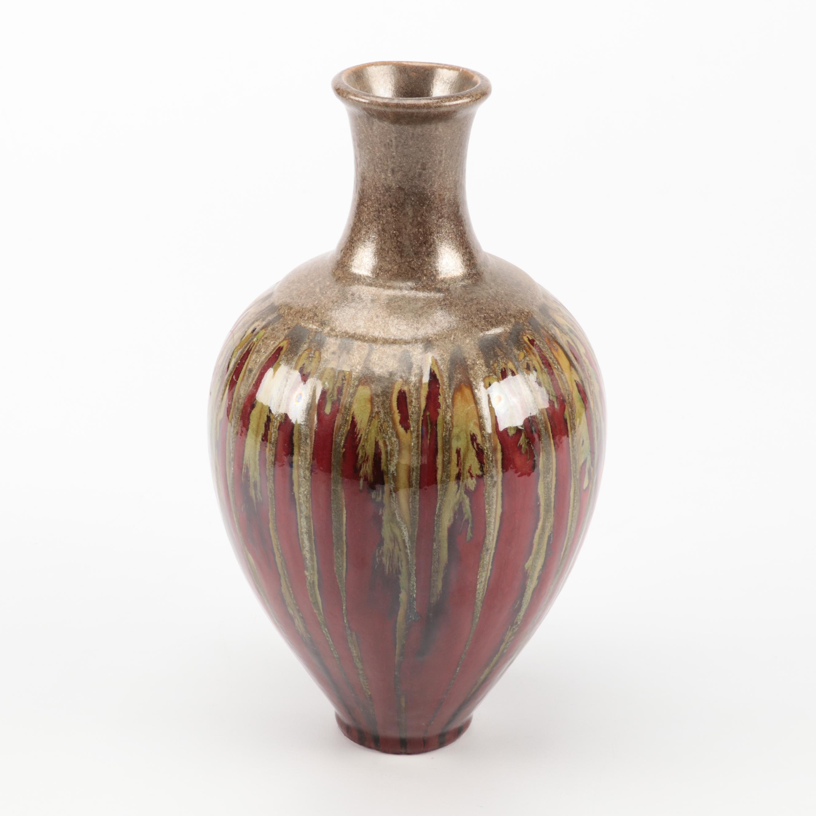 Red Flambe Glazed Pottery Vase