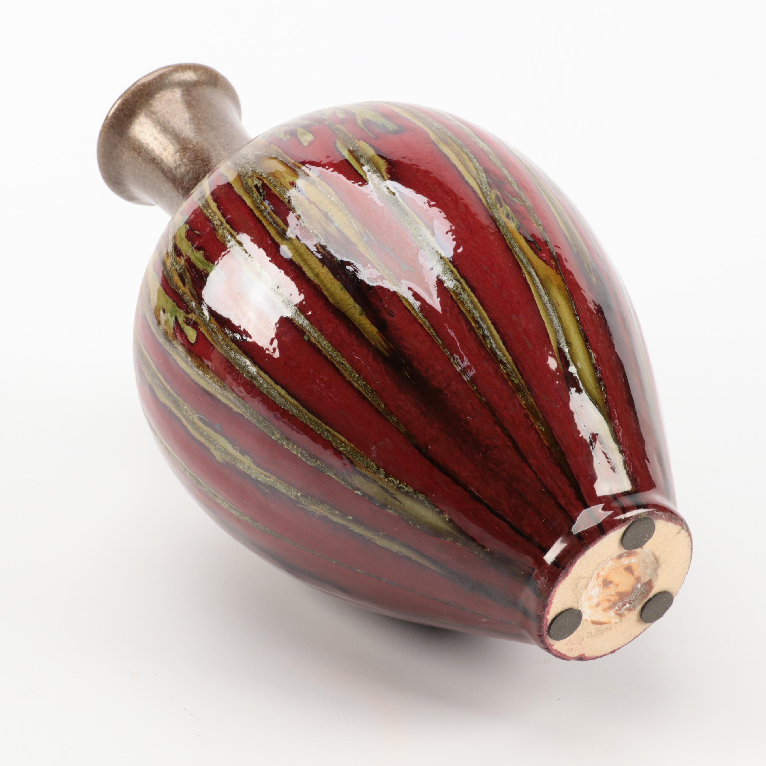 Red Flambe Glazed Pottery Vase