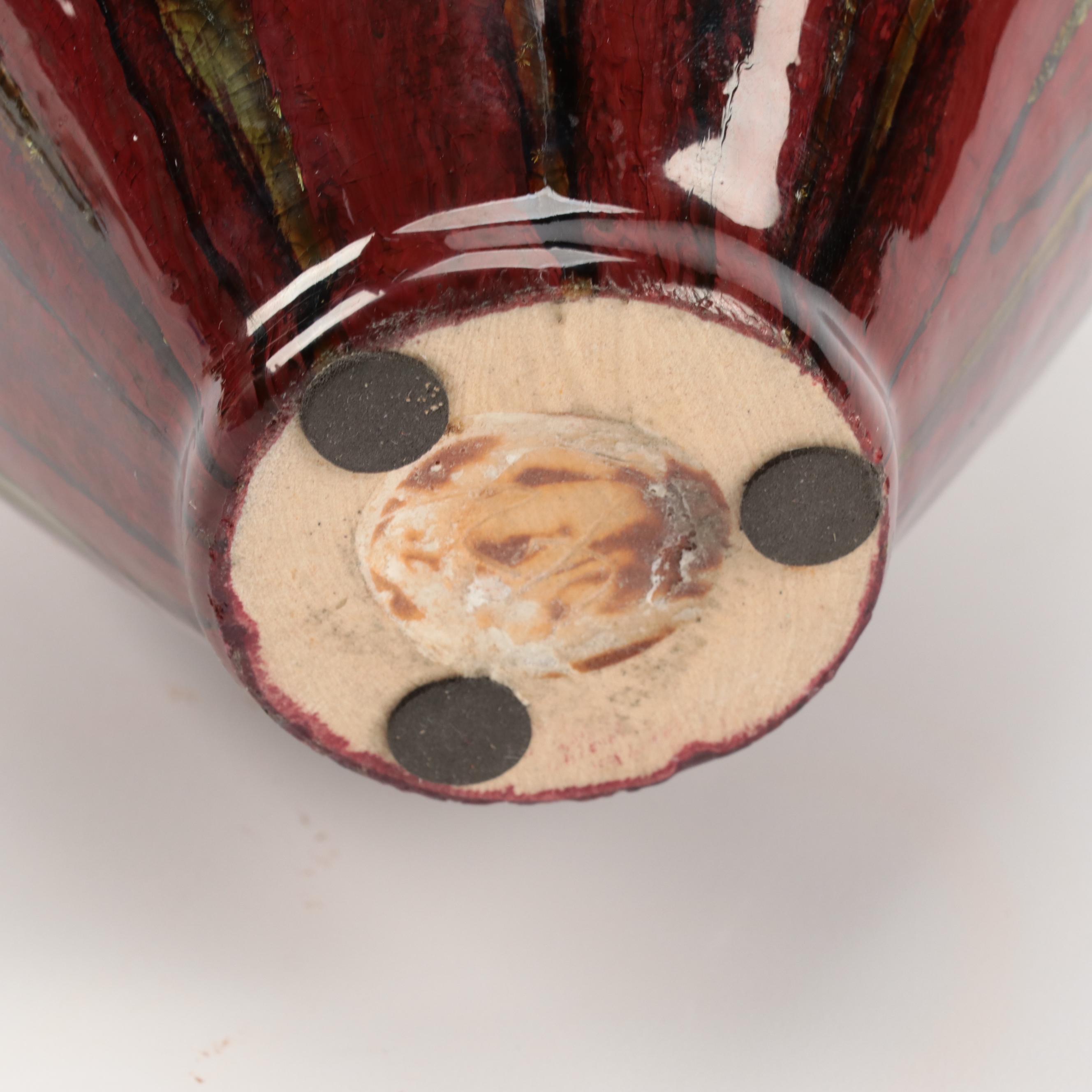 Red Flambe Glazed Pottery Vase