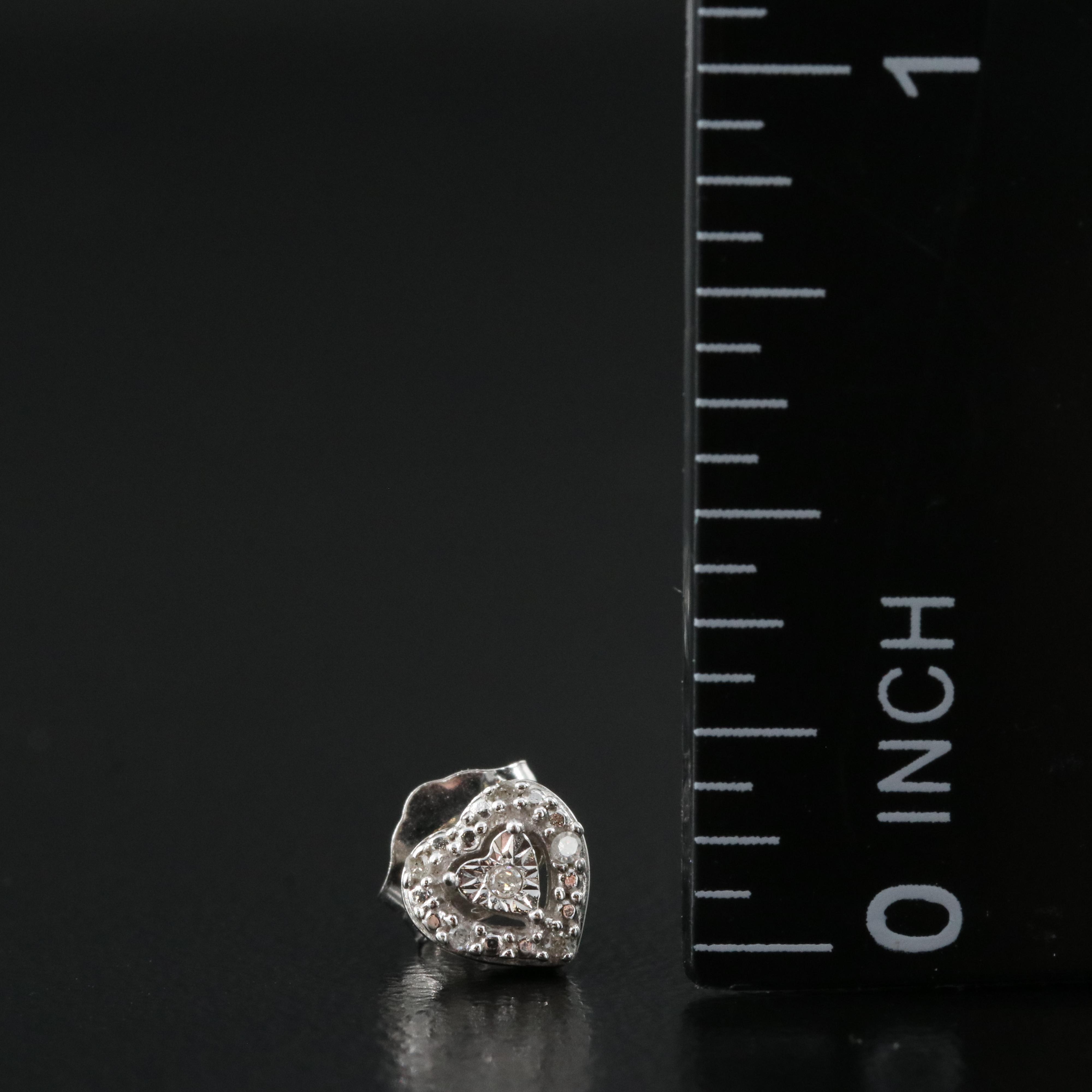 Sterling Diamond Heart Pendant Necklace and Stud Earrings