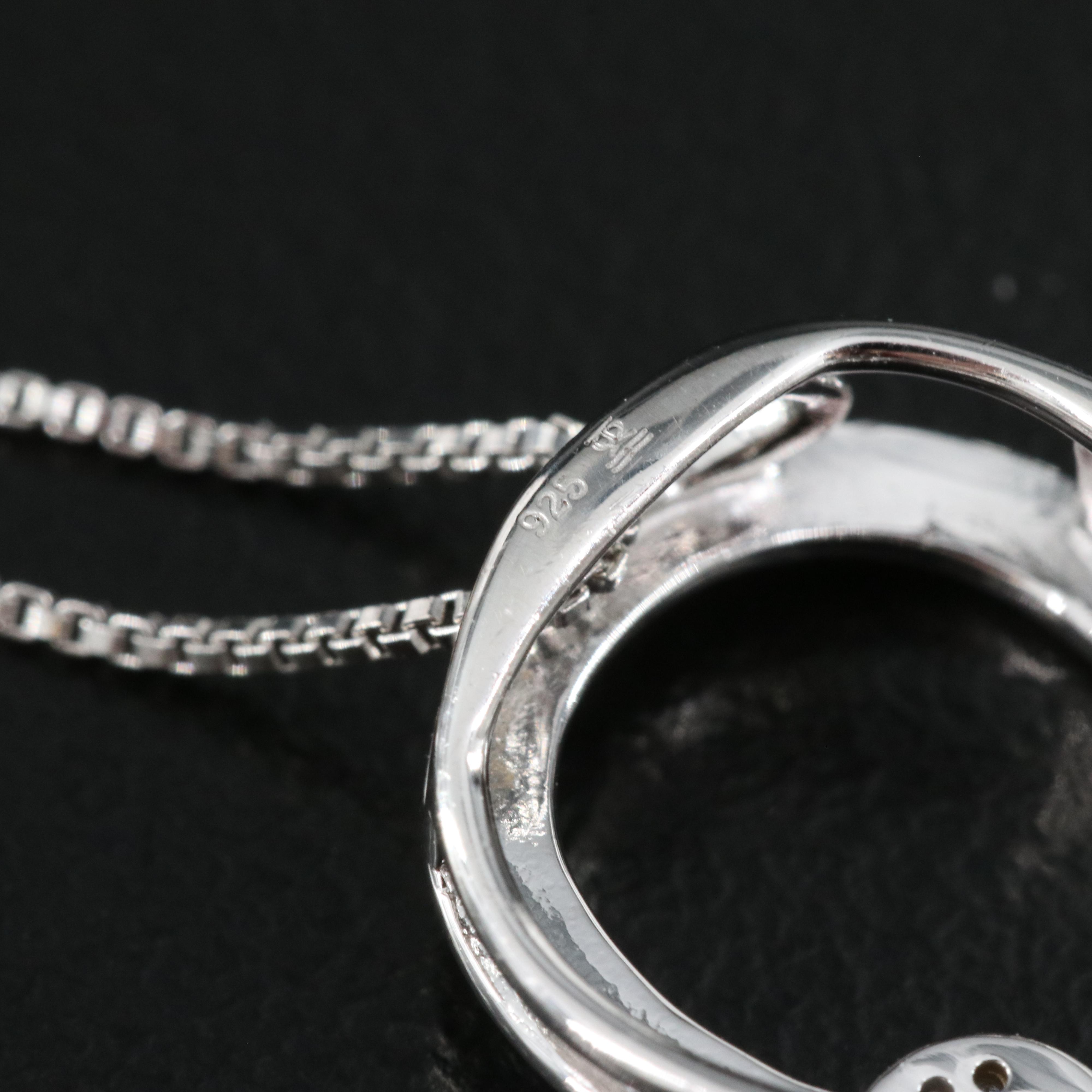 Sterling Diamond Heart Pendant Necklace and Stud Earrings