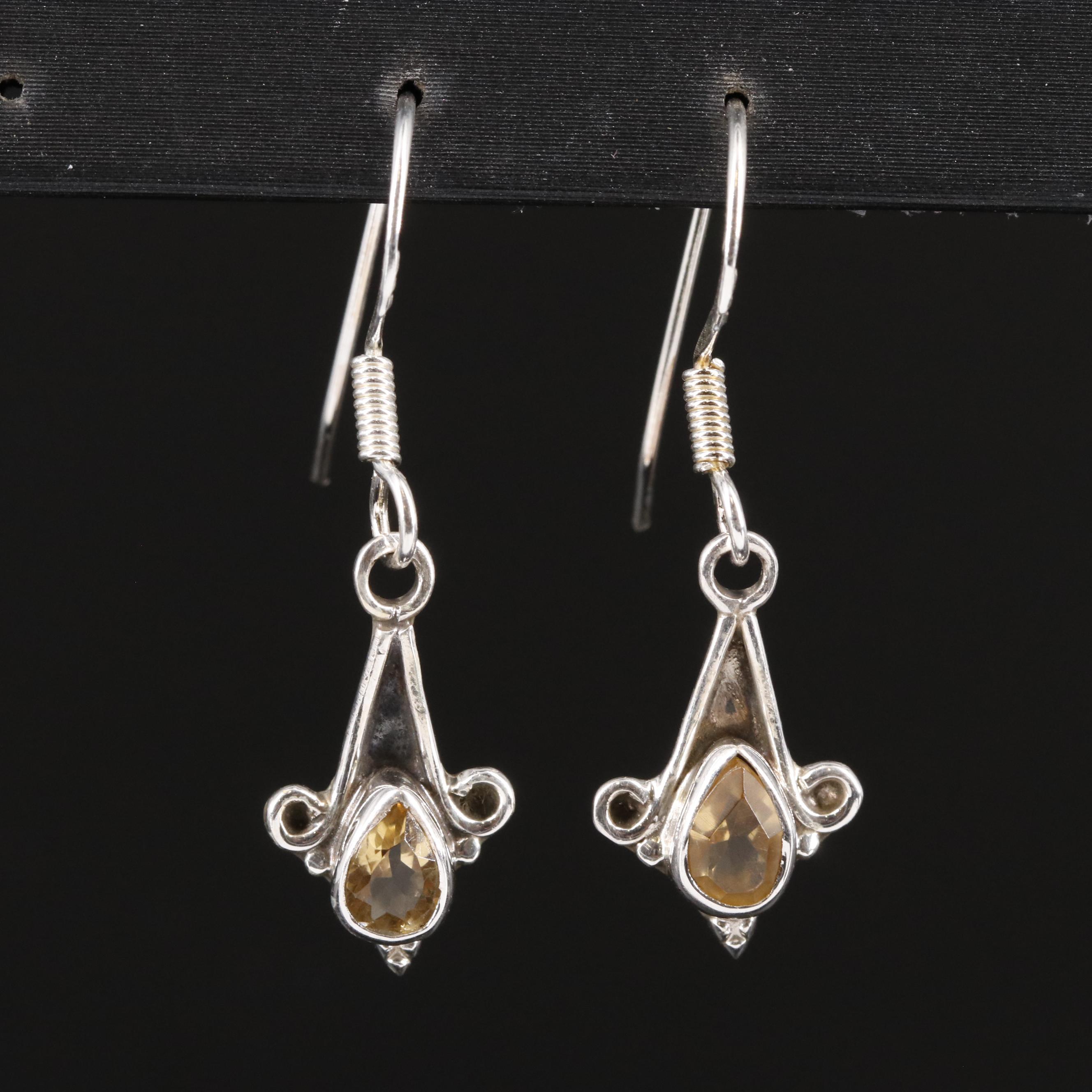 Sterling Citrine Drop Earrings
