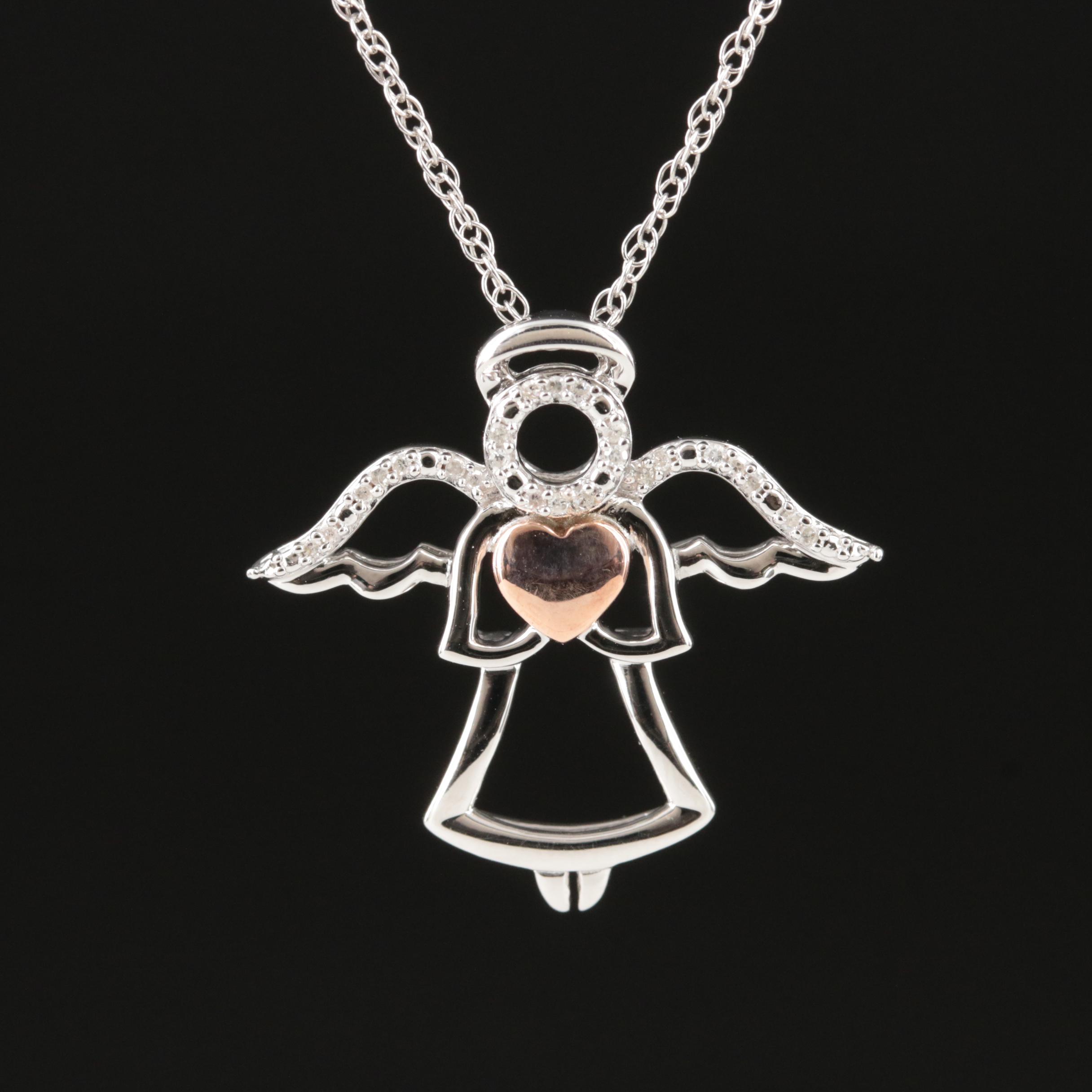 Hallmark Sterling Diamond Angel Pendant Necklace