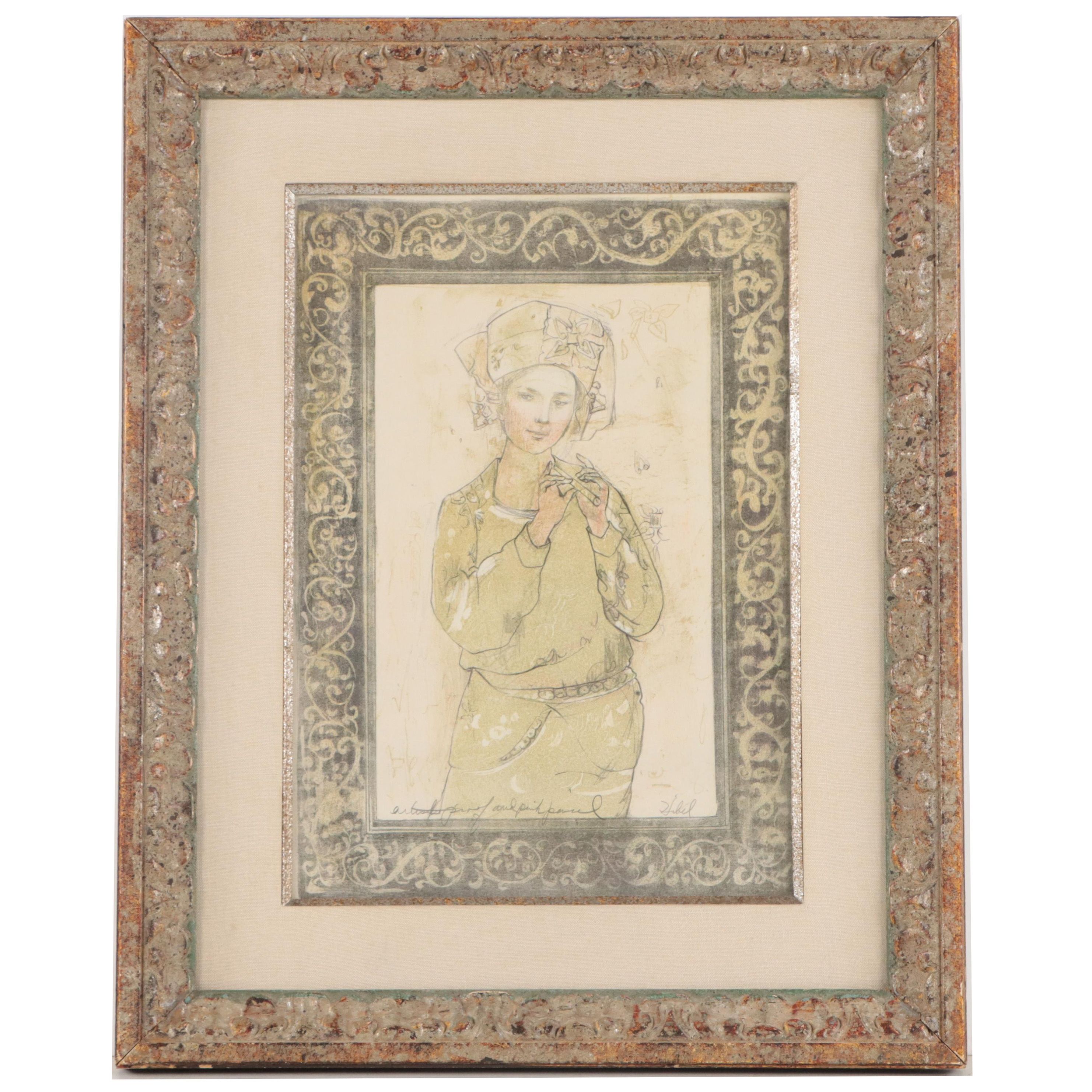 Edna Hibel Lithograph of Figure