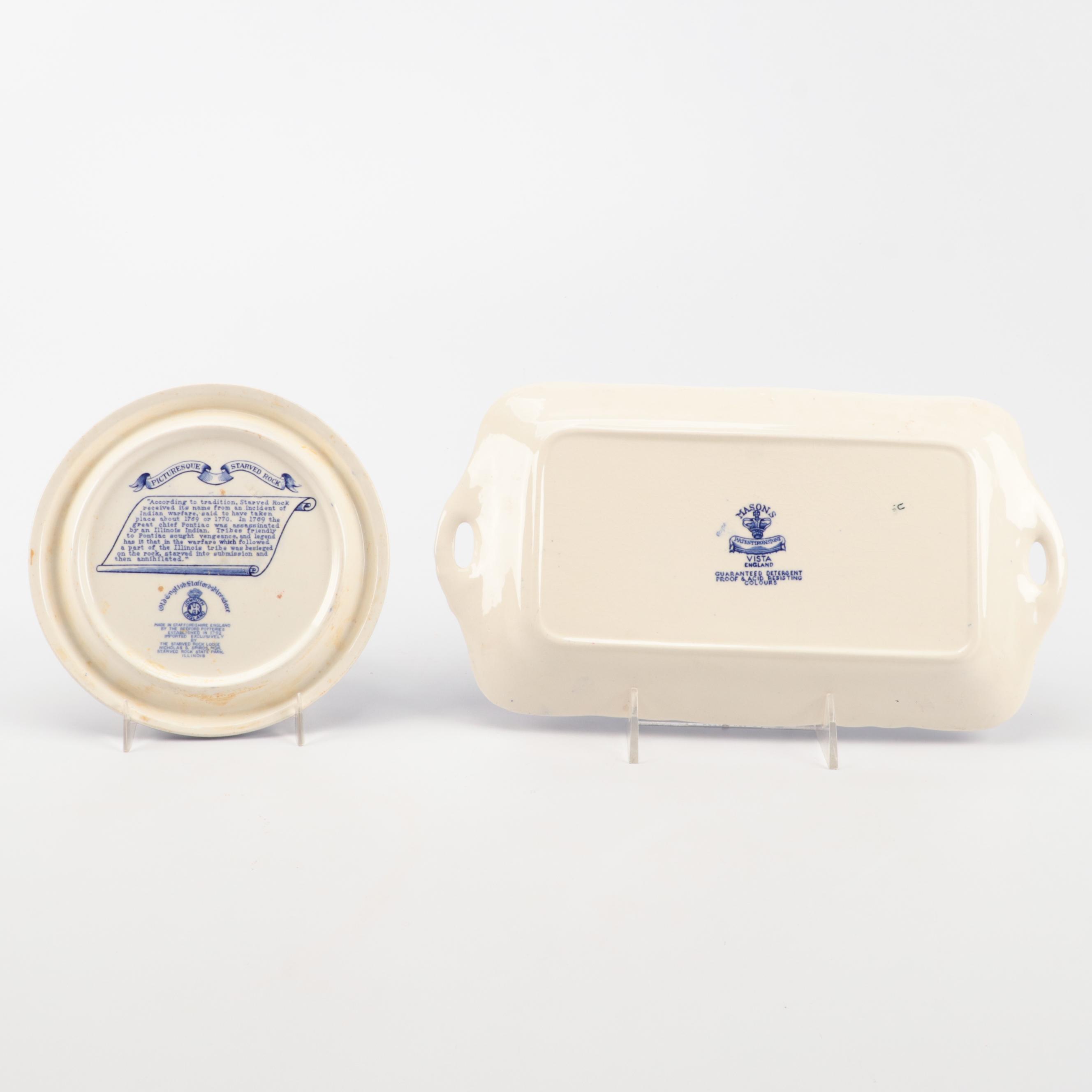 Delft Clock with Windmill Figurine, Tray and More with Staffordshire Pottery