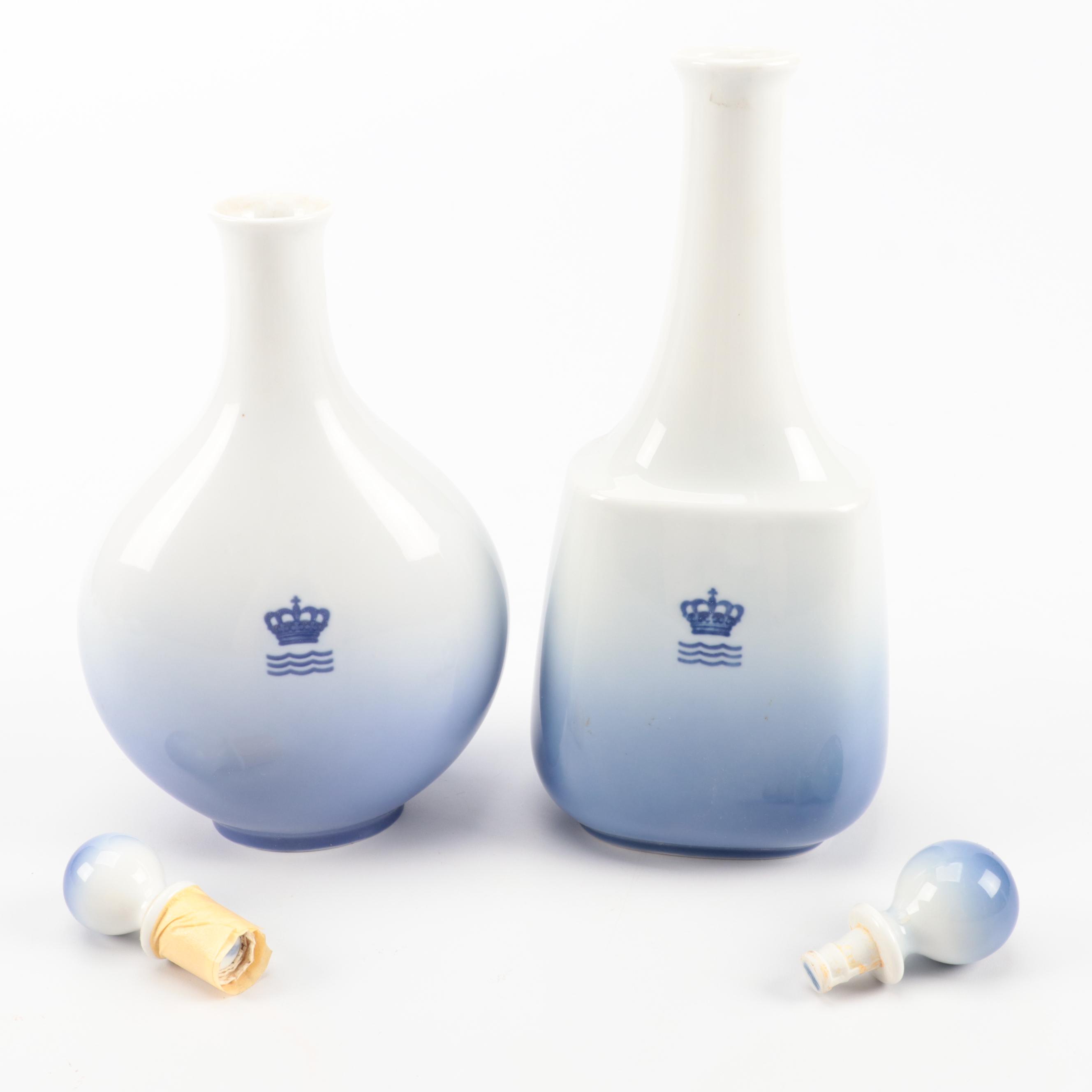 Royal Copenhagen Castle Motif Porcelain Decanters