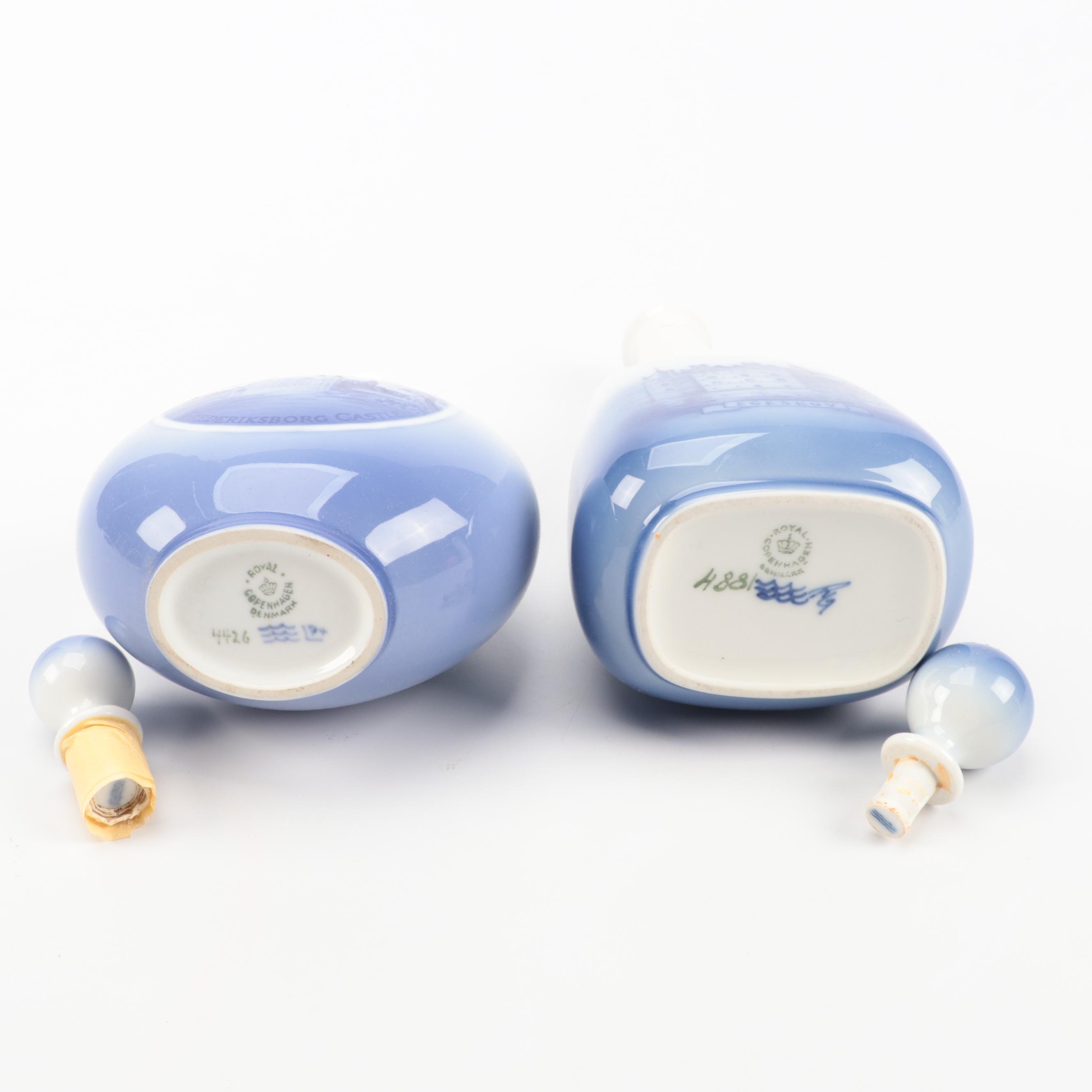 Royal Copenhagen Castle Motif Porcelain Decanters