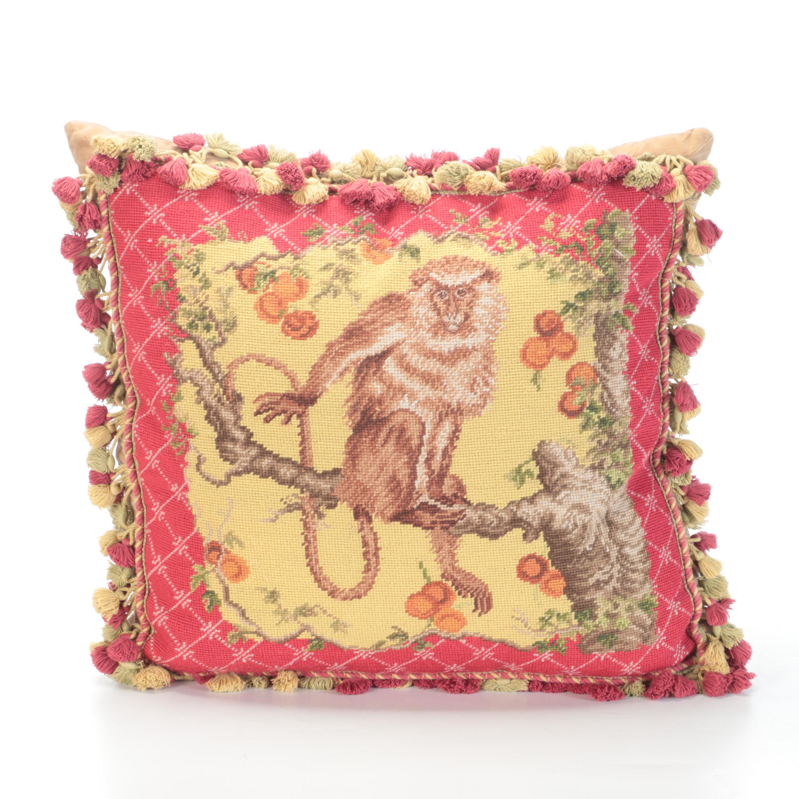 Needlepoint Faced Throw Pillows With Tassel Trim