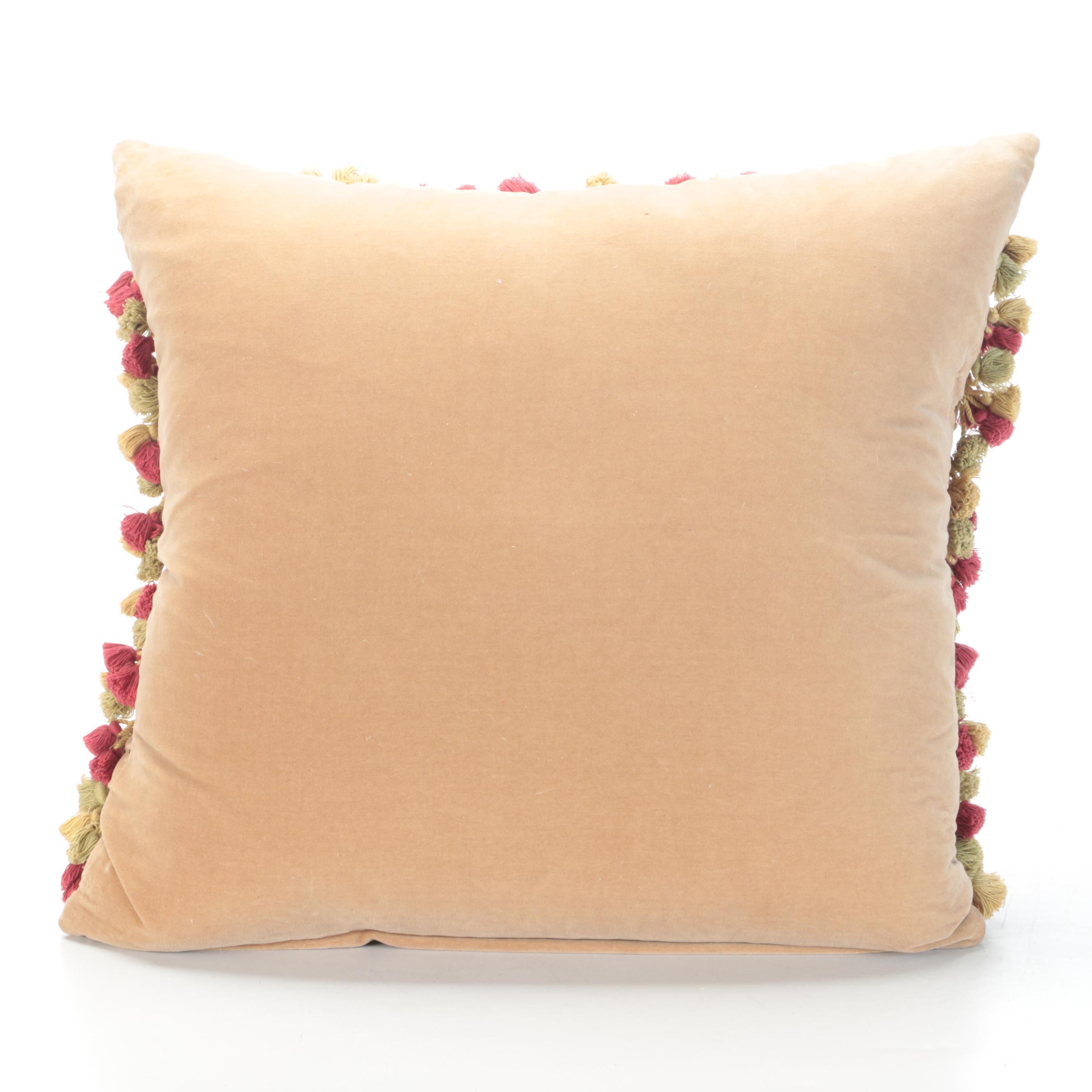 Needlepoint Faced Throw Pillows With Tassel Trim