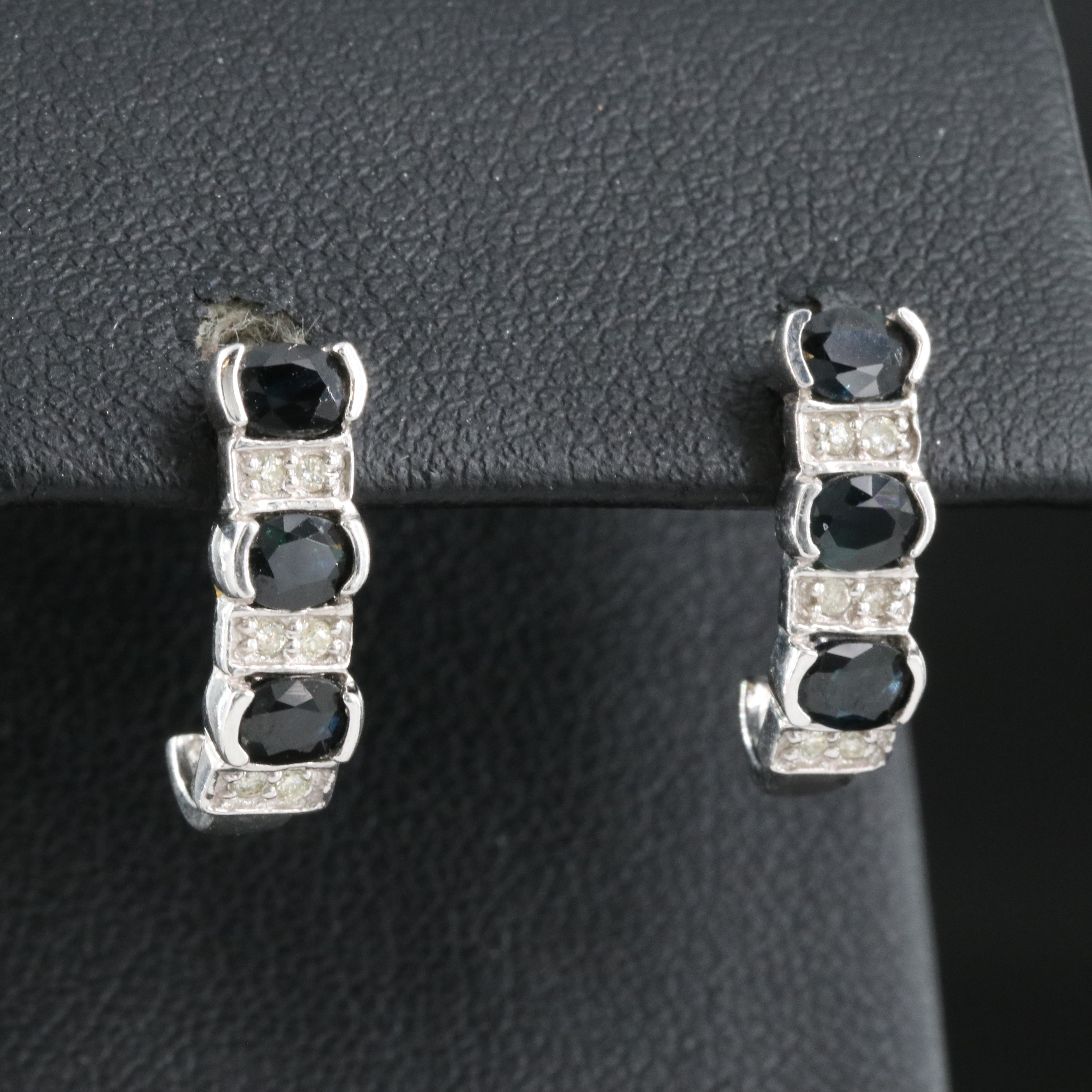 14K Sapphire and Diamond J Hoop Earrings