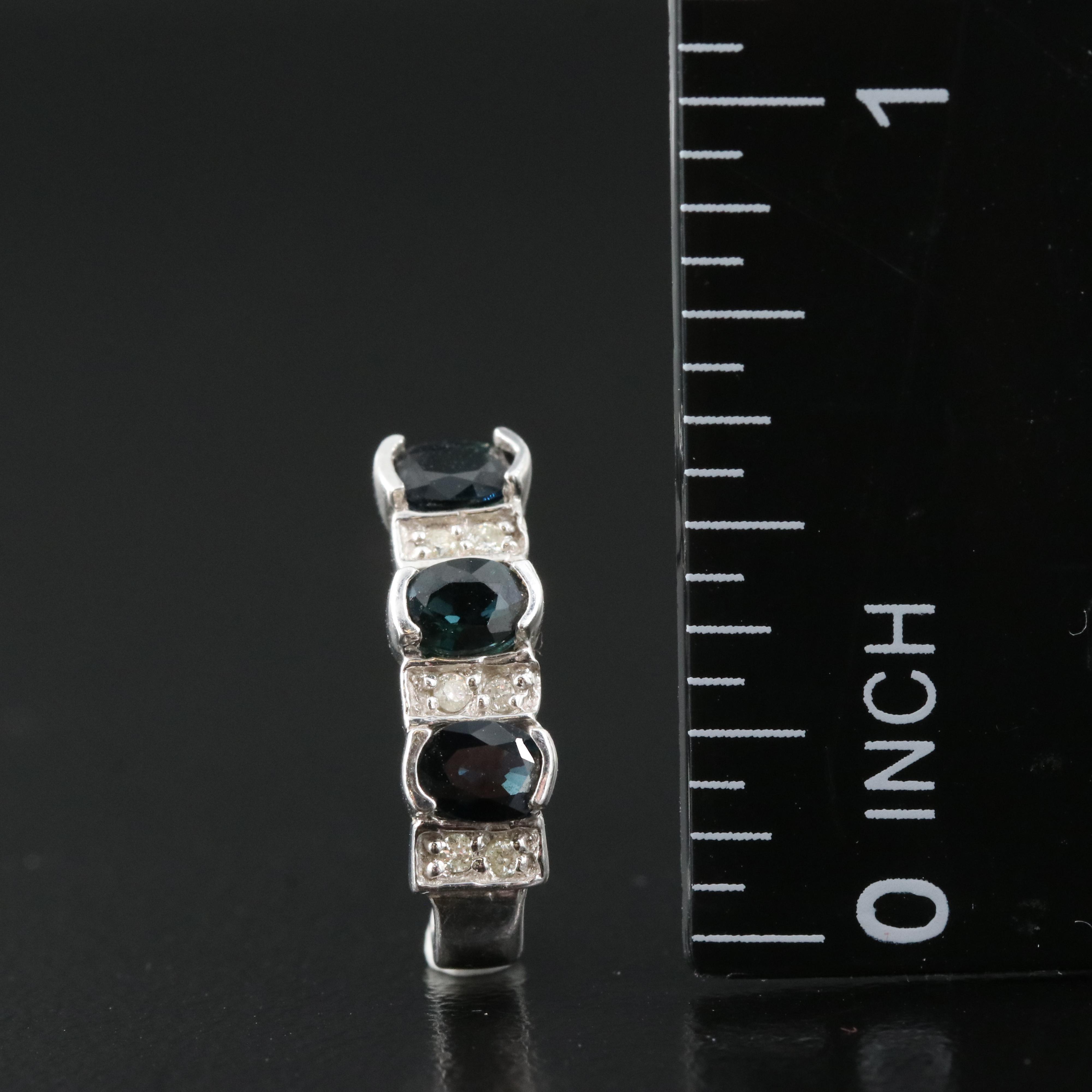 14K Sapphire and Diamond J Hoop Earrings