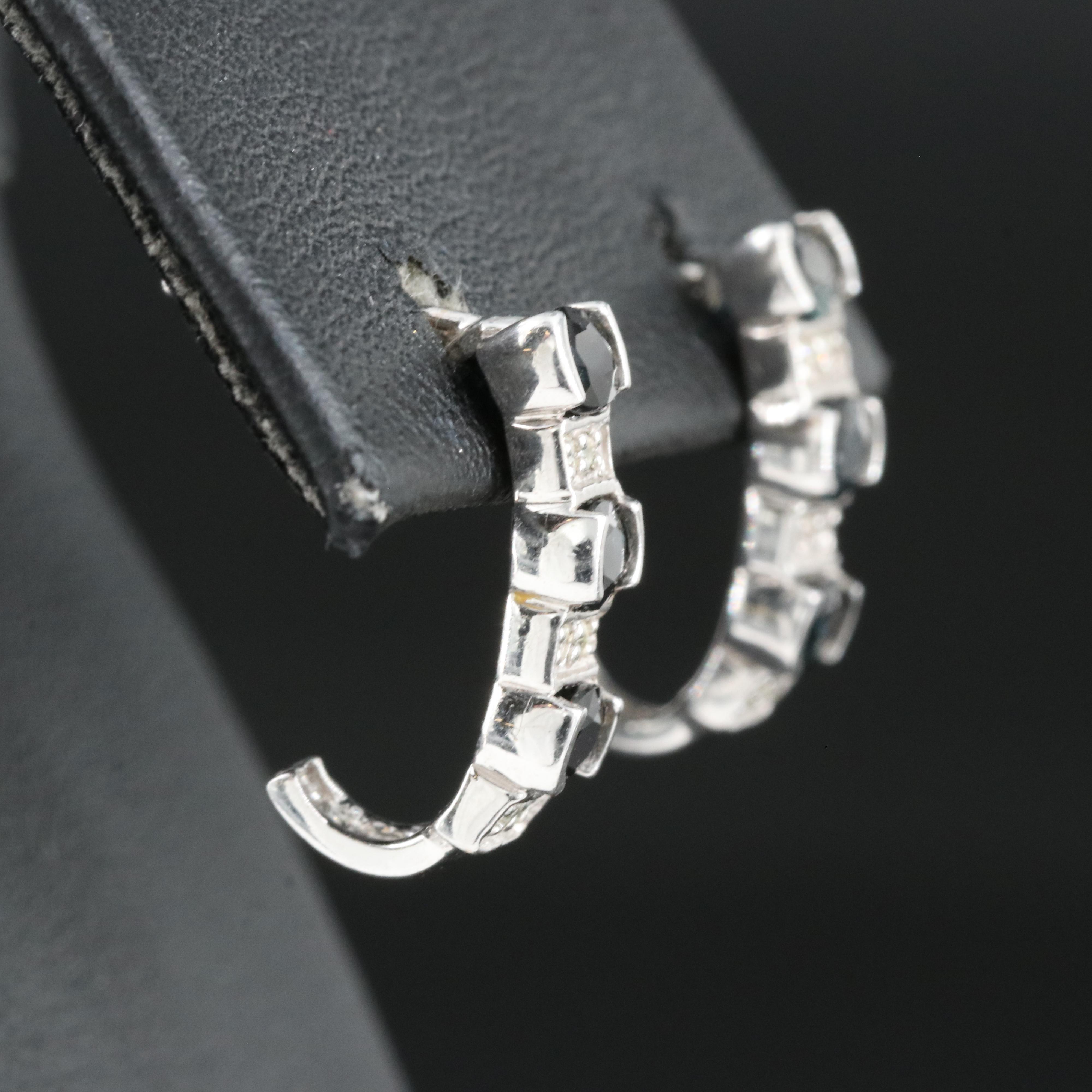 14K Sapphire and Diamond J Hoop Earrings