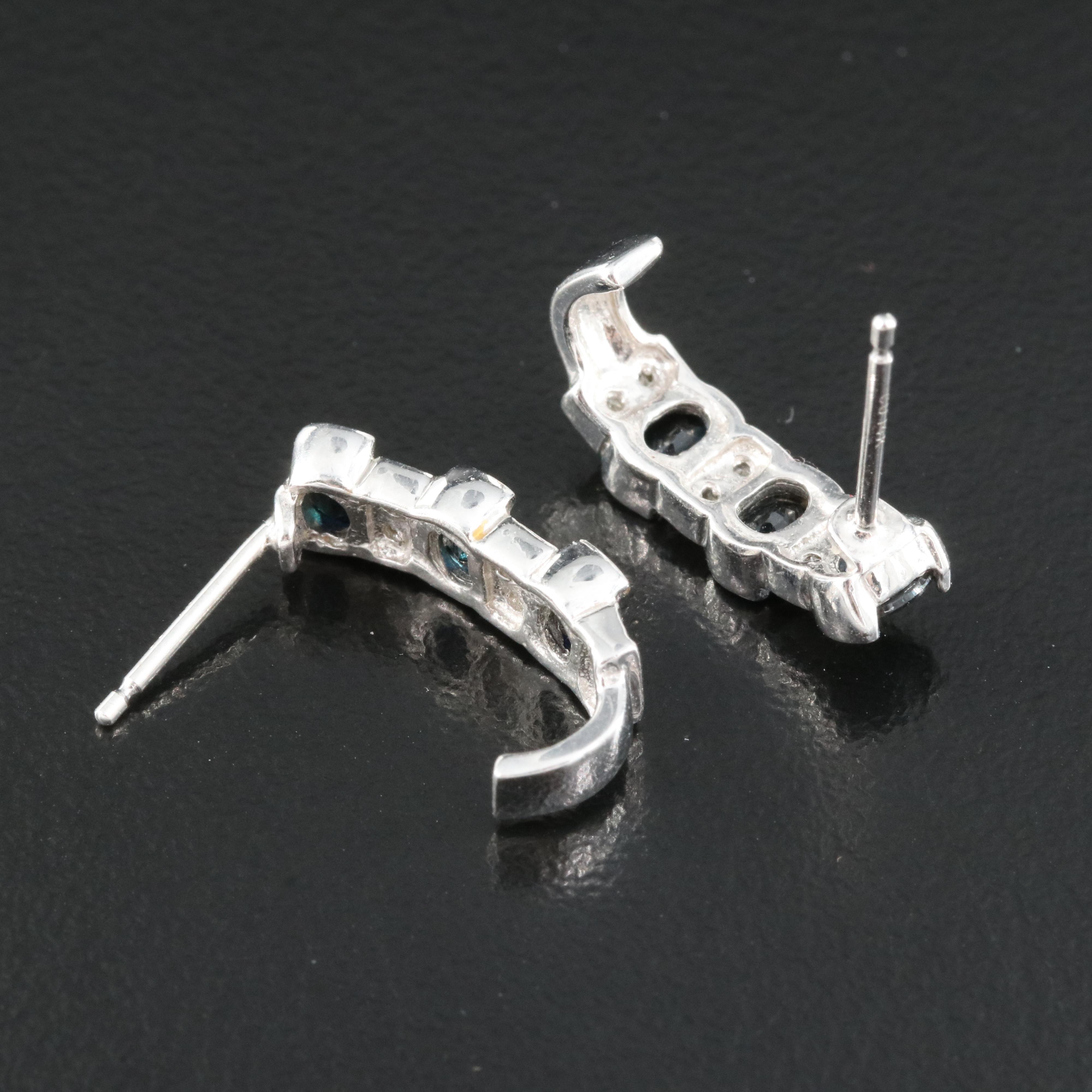 14K Sapphire and Diamond J Hoop Earrings