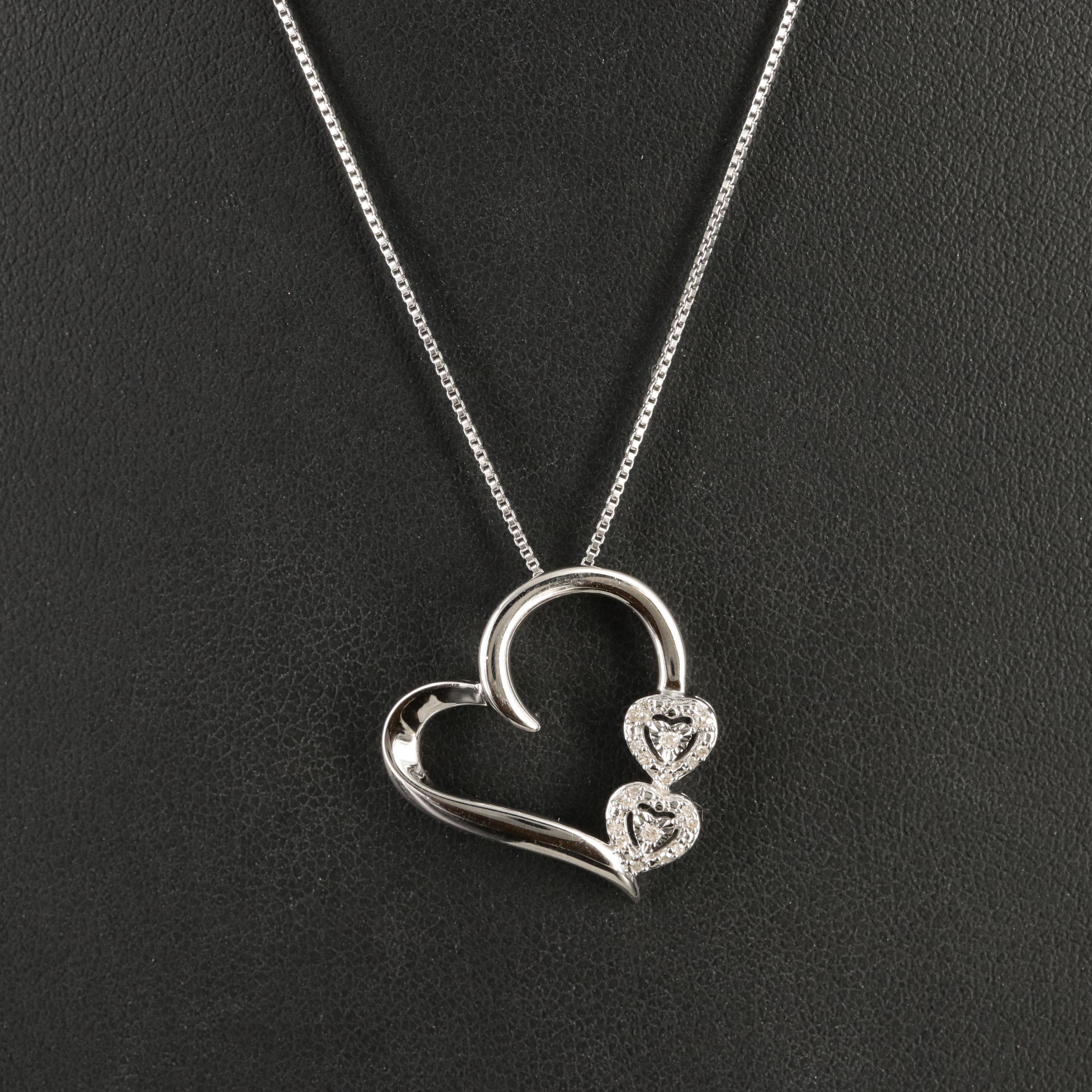 Sterling Diamond Heart Pendant Necklace