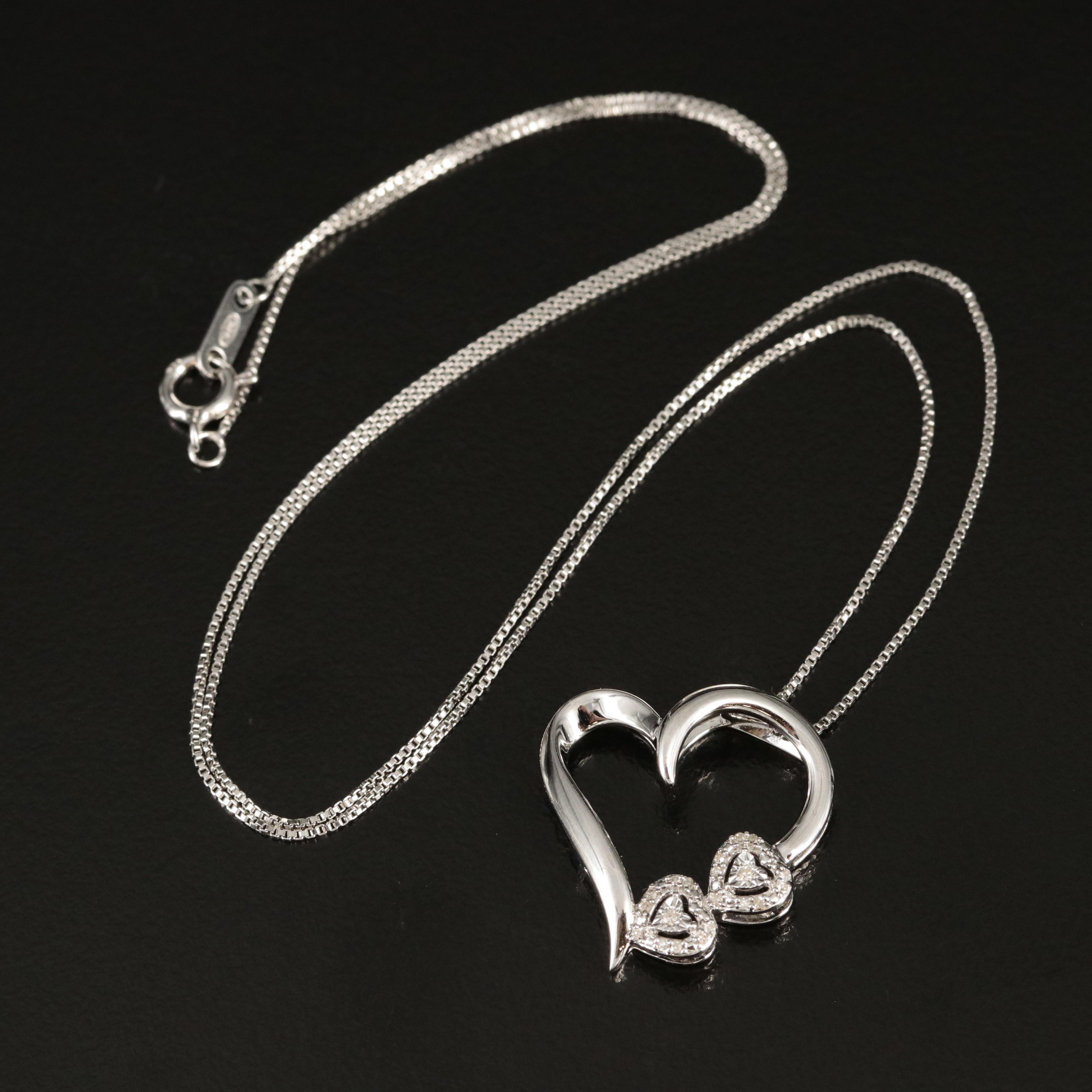 Sterling Diamond Heart Pendant Necklace