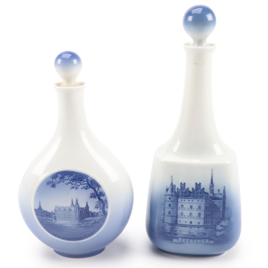 Royal Copenhagen Castle Motif Porcelain Decanters