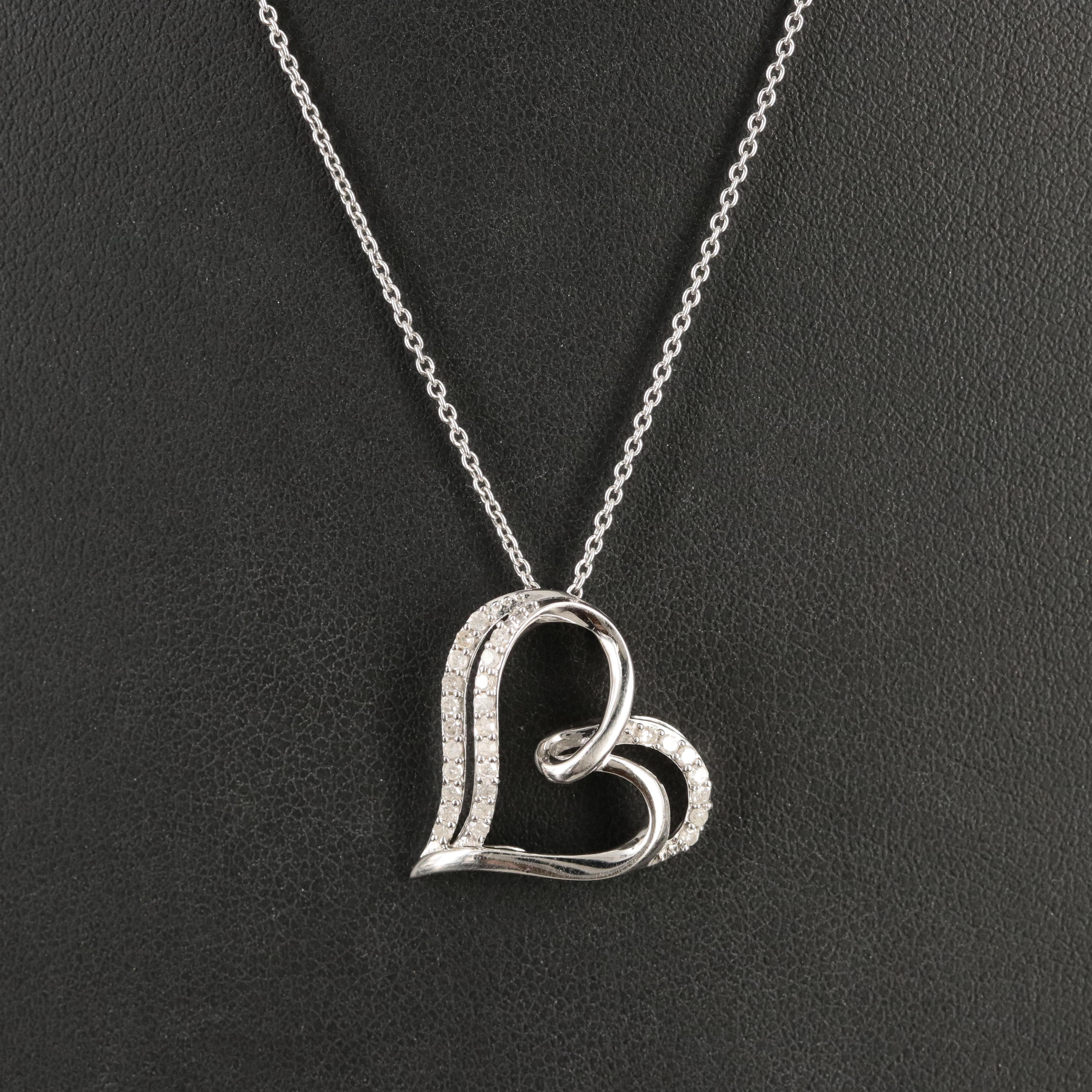 Sterling Diamond Heart Pendant Necklace