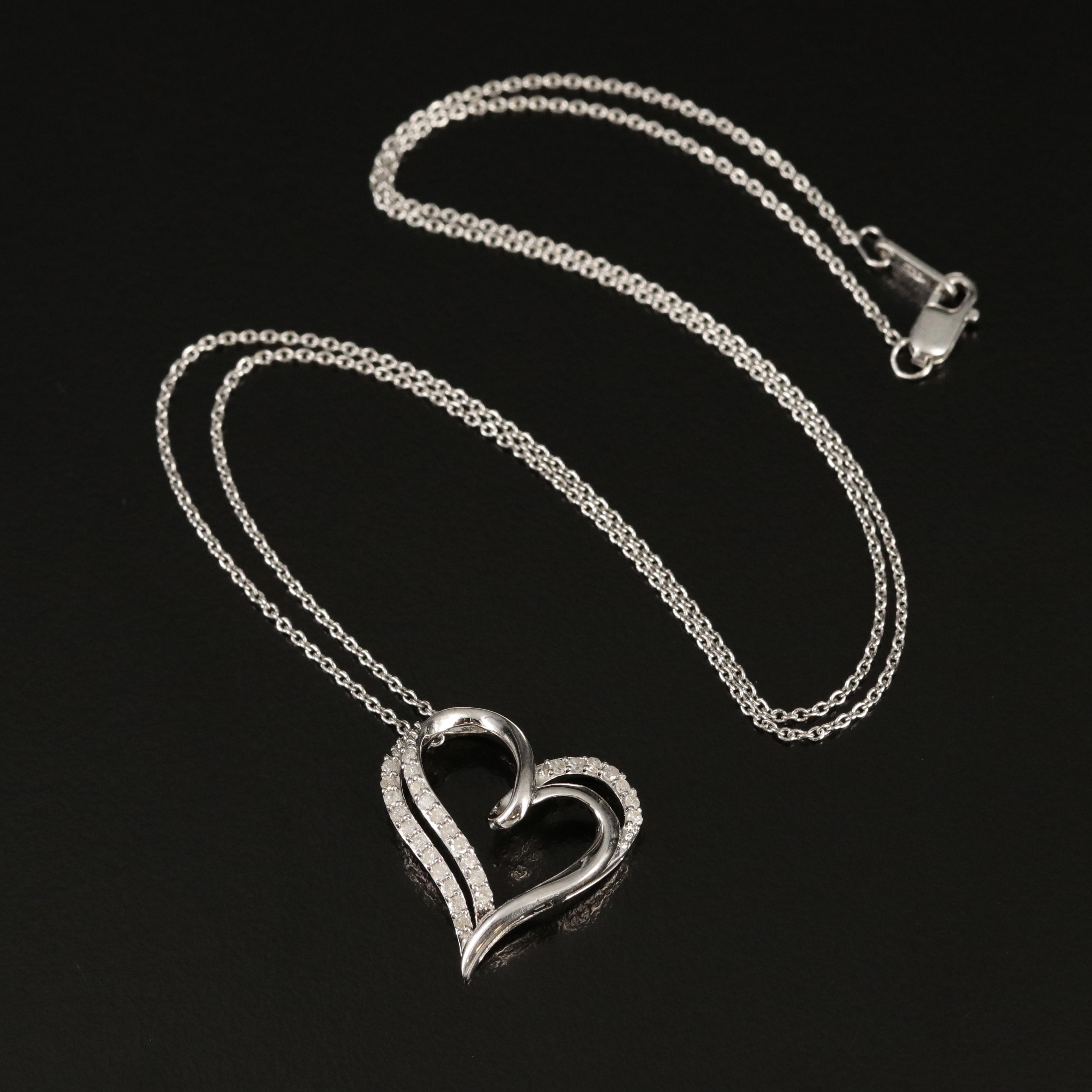 Sterling Diamond Heart Pendant Necklace