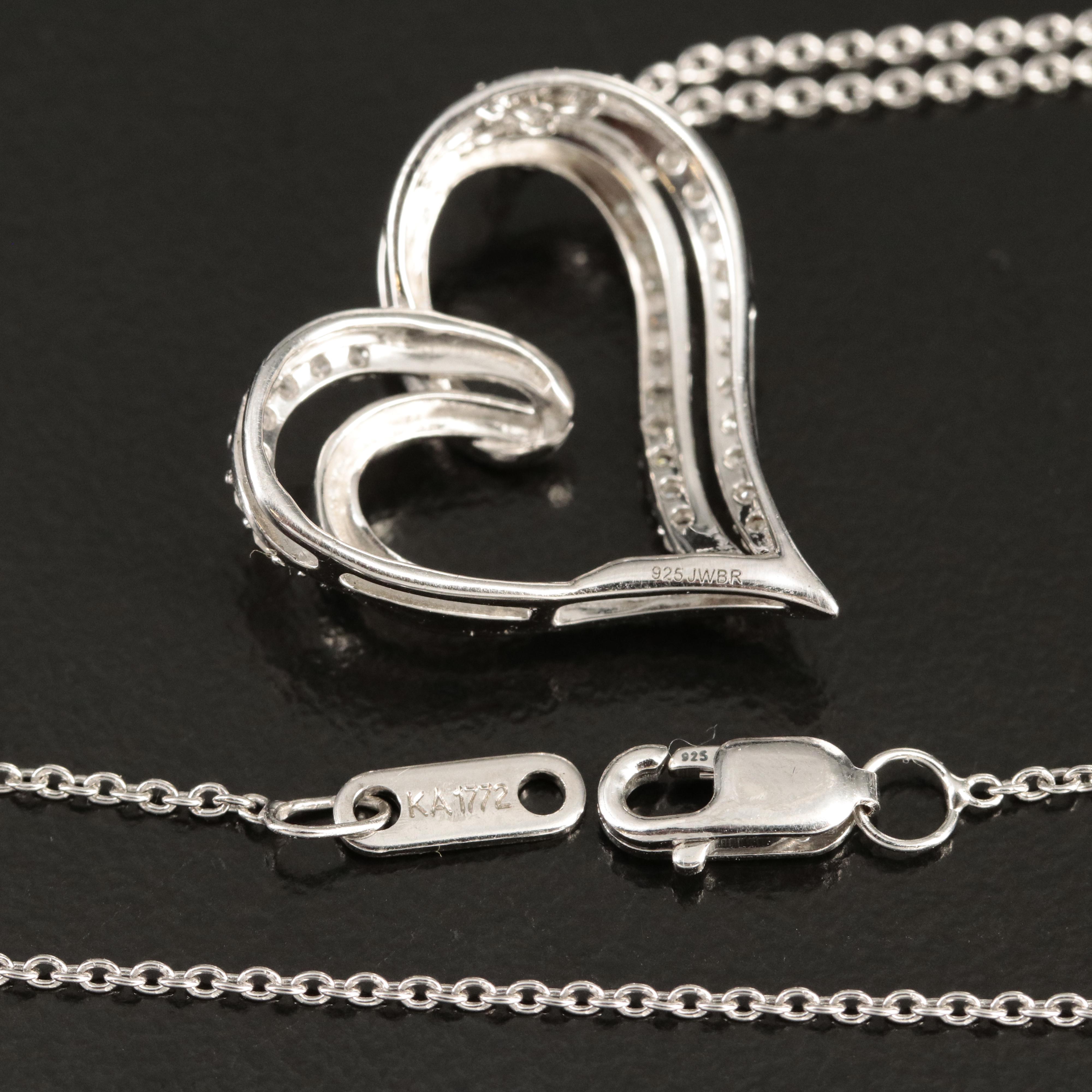 Sterling Diamond Heart Pendant Necklace
