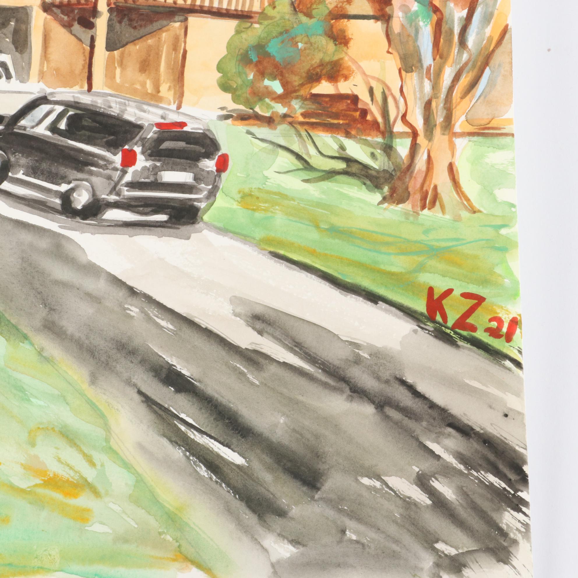 Kathleen Zimbicki Street View Watercolor Painting, 2021