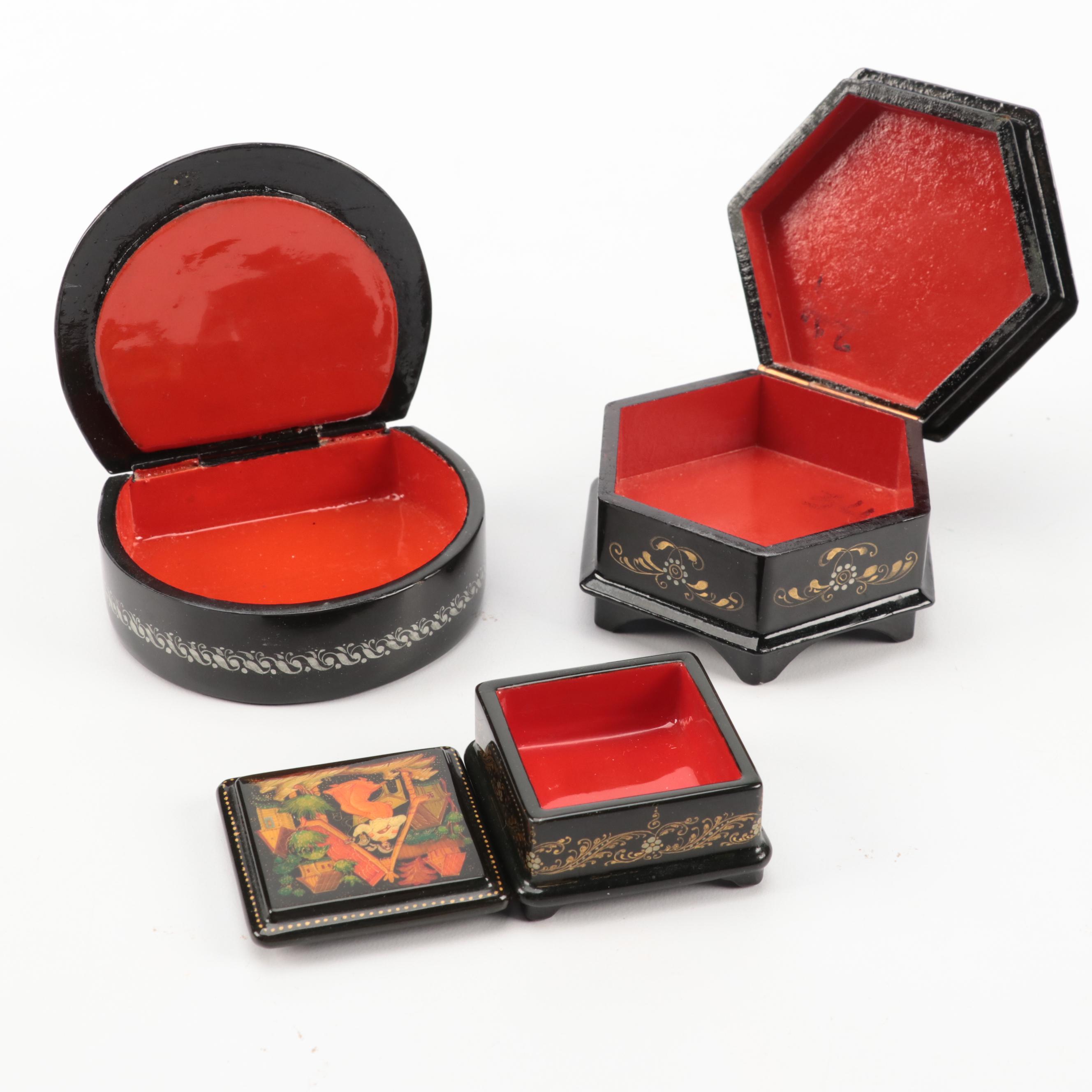 Palekh with Other Russian Hand-Painted Fairy Tale Trinket Boxes