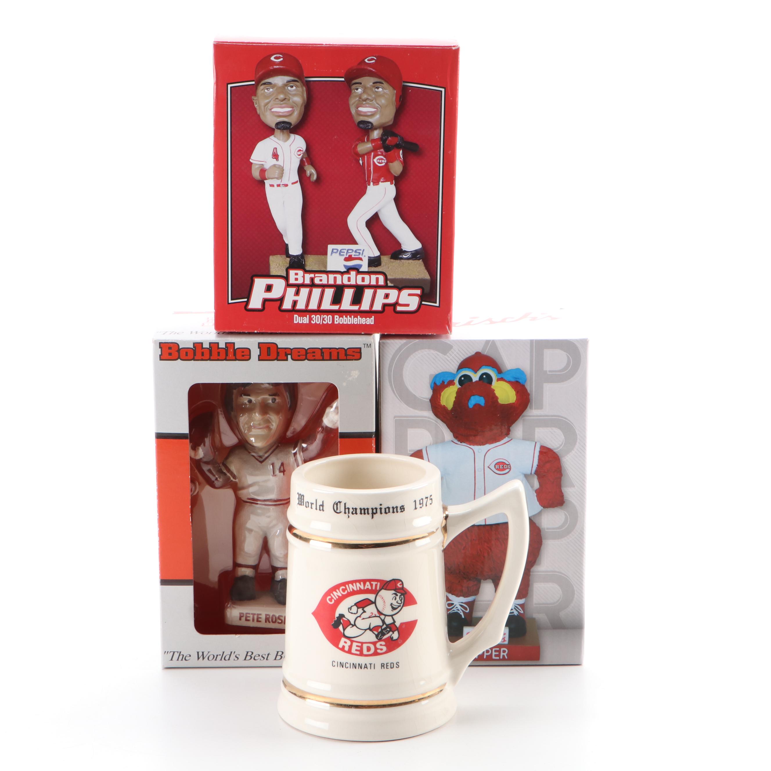 Pete Rose Bobblehead with 1975 Cincinnati Reds World Champions Stein and More