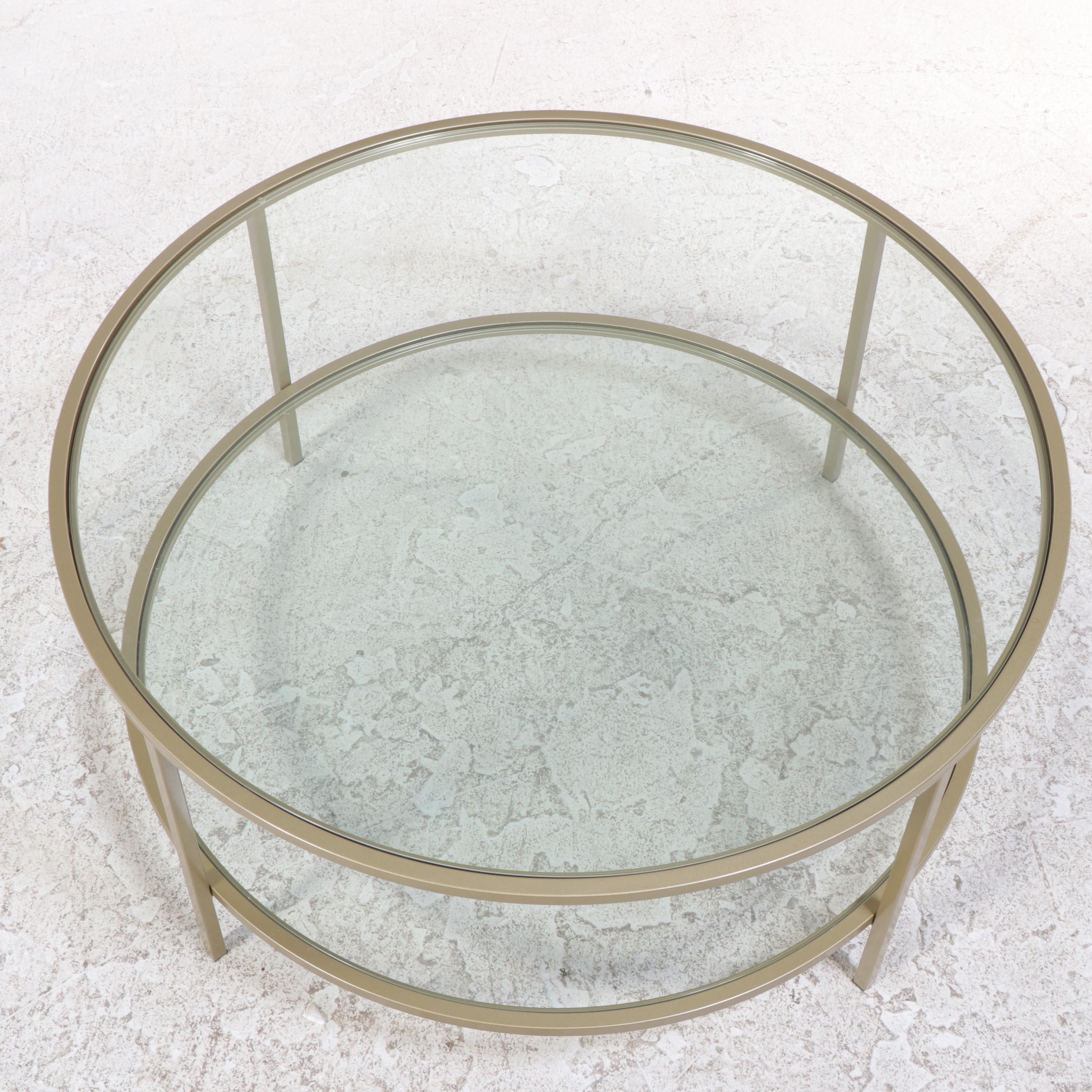 Contemporary Gilt Metal and Glass Two-Tier Coffee Table