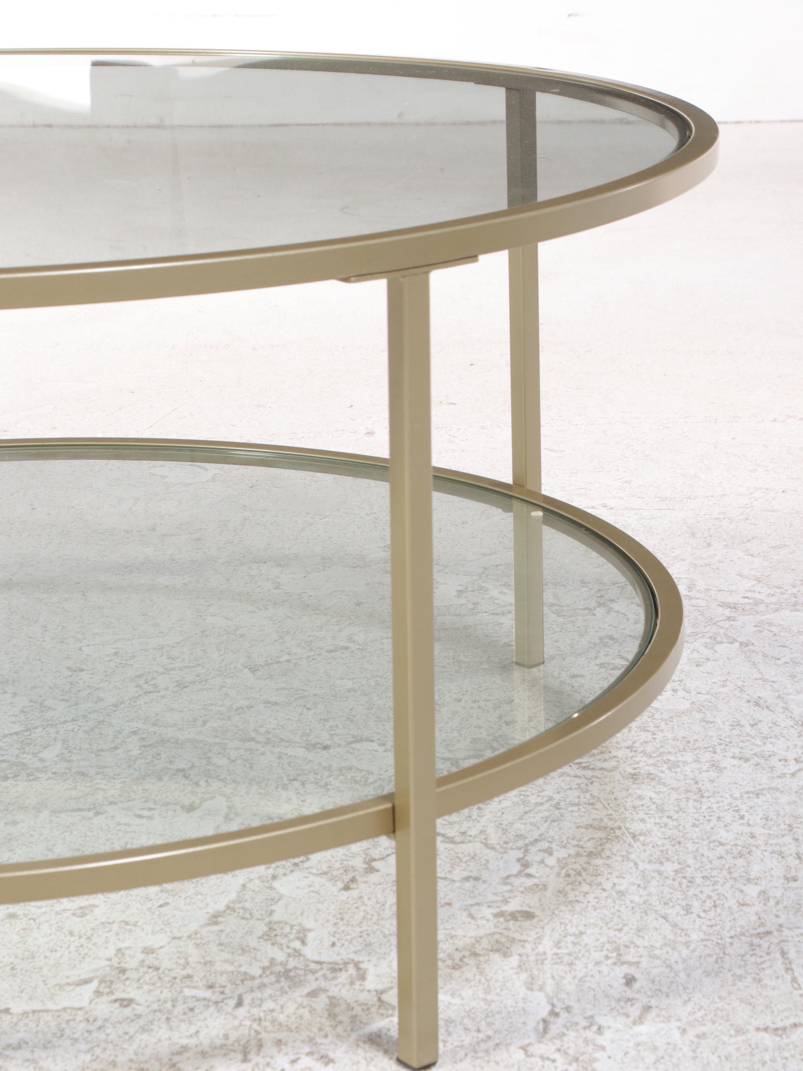 Contemporary Gilt Metal and Glass Two-Tier Coffee Table