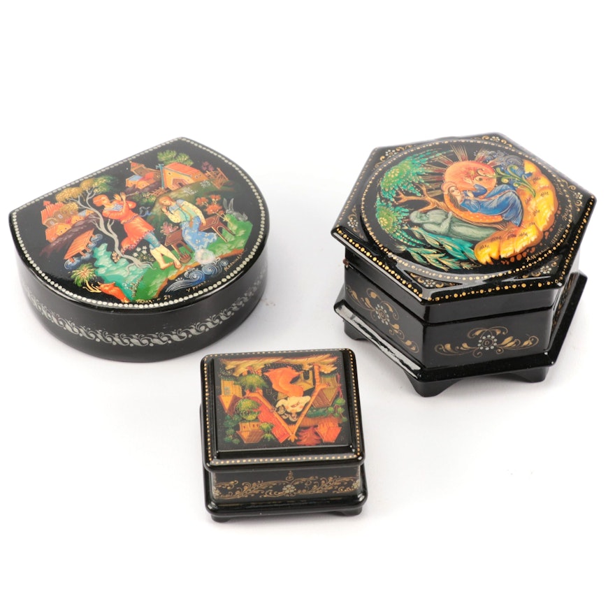 Palekh with Other Russian Hand-Painted Fairy Tale Trinket Boxes