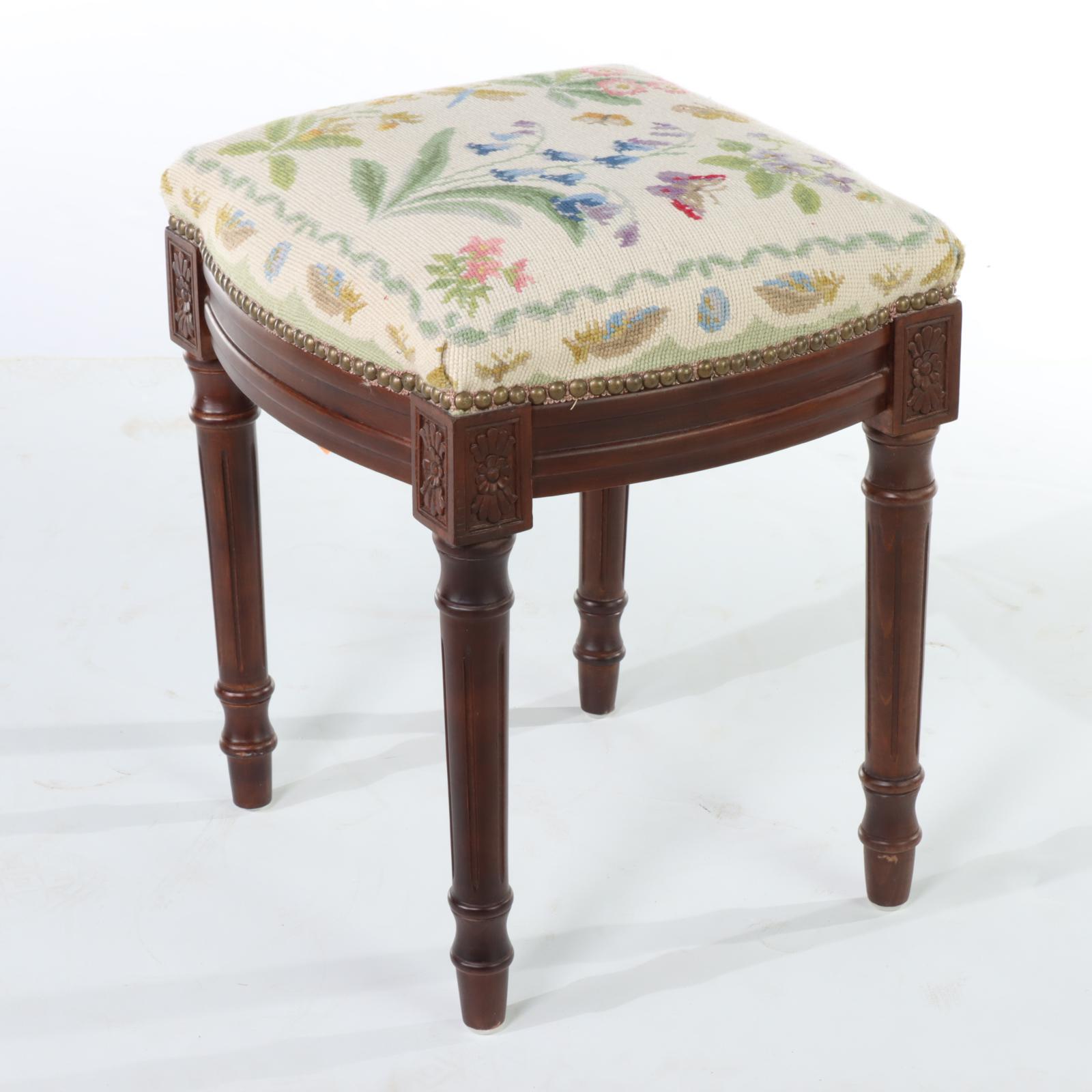 American Empire Revival Mahogany Footstool Plus Louis XVI Style Beech Stool