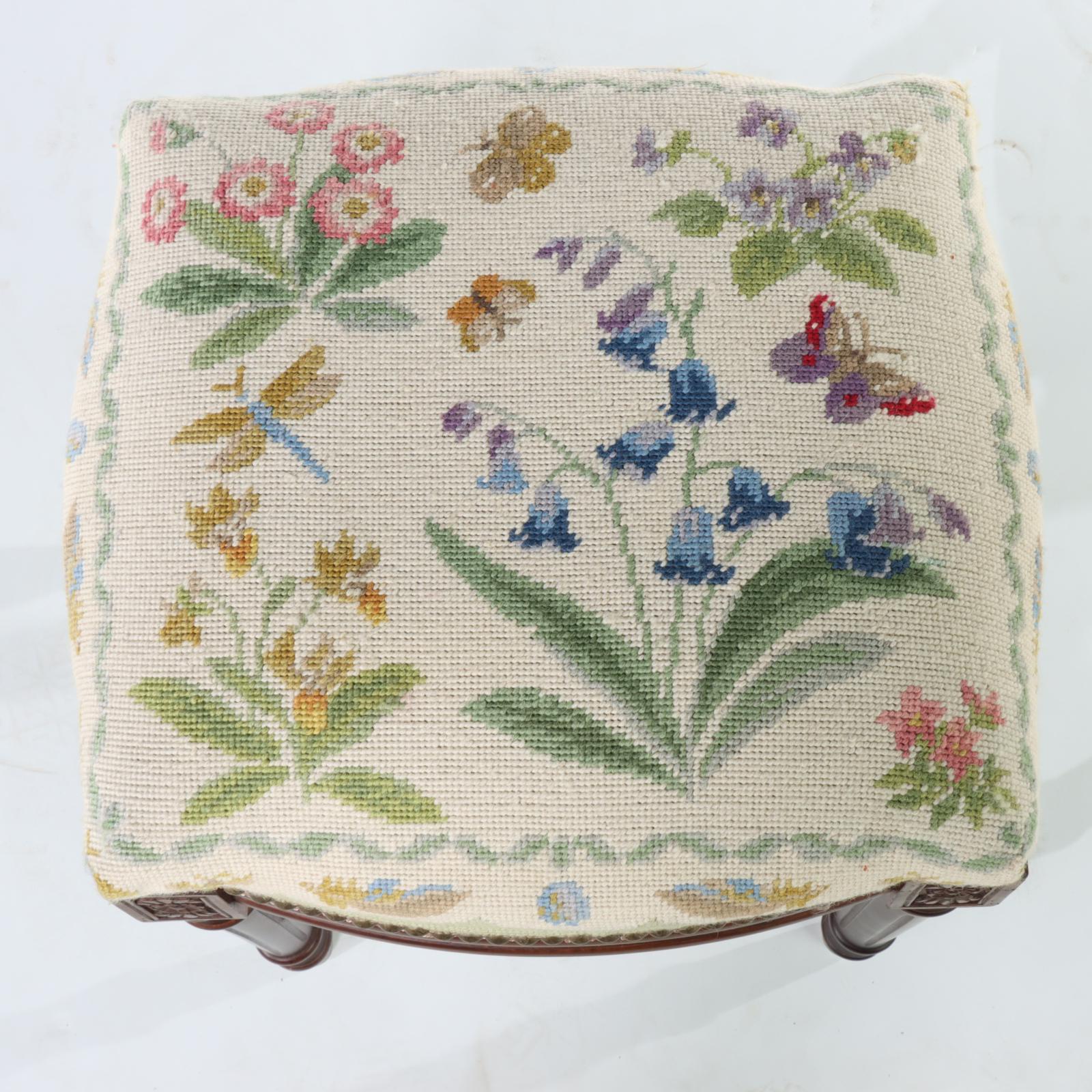 American Empire Revival Mahogany Footstool Plus Louis XVI Style Beech Stool