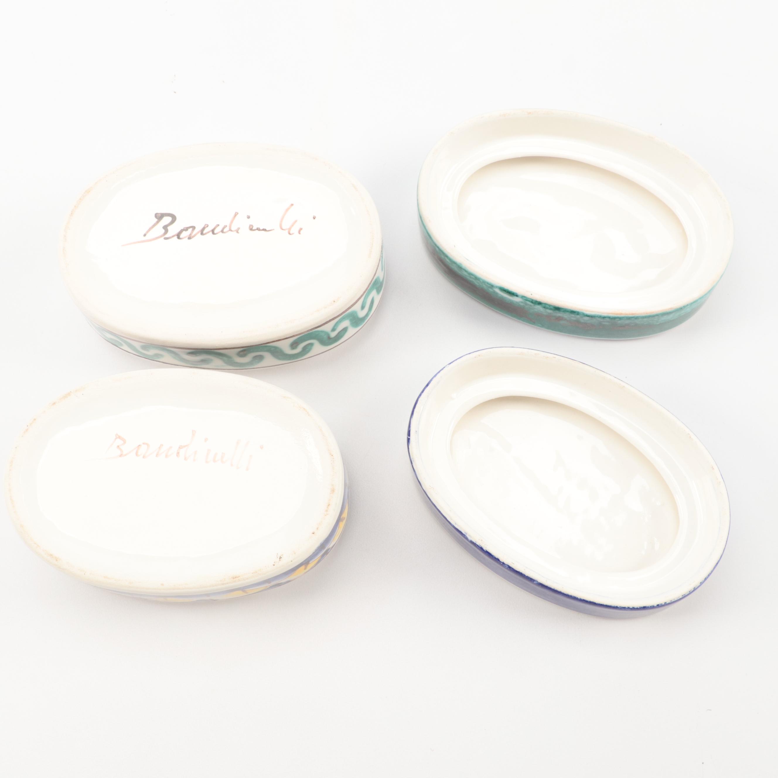 Hand-Painted Portuguese Coimbra Plate and Italian Baudiuelli Lidded Boxes