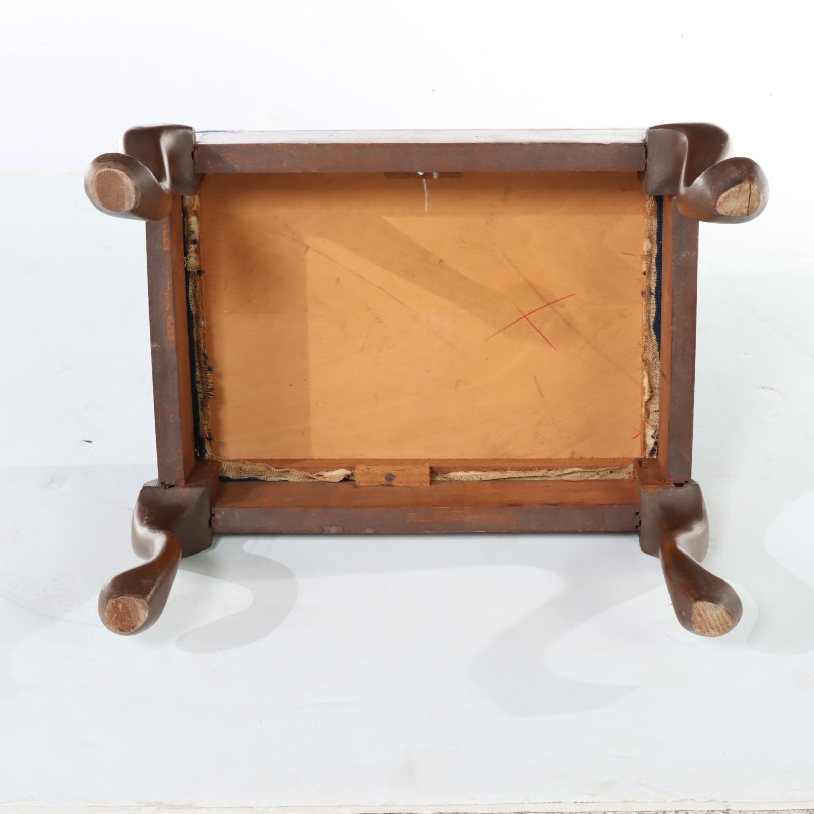 Two Queen Anne Style Needlepoint Footstools, 20th Century