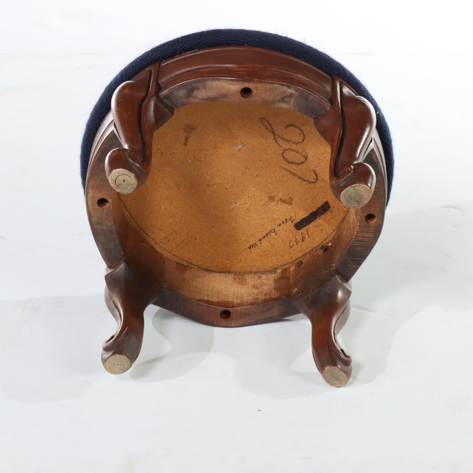 Two Queen Anne Style Needlepoint Footstools, 20th Century