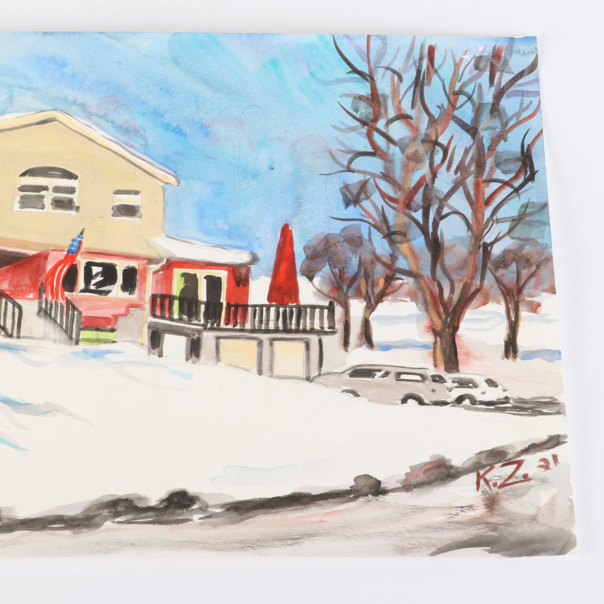 Kathleen Zimbicki Street View Watercolor Painting, 2021