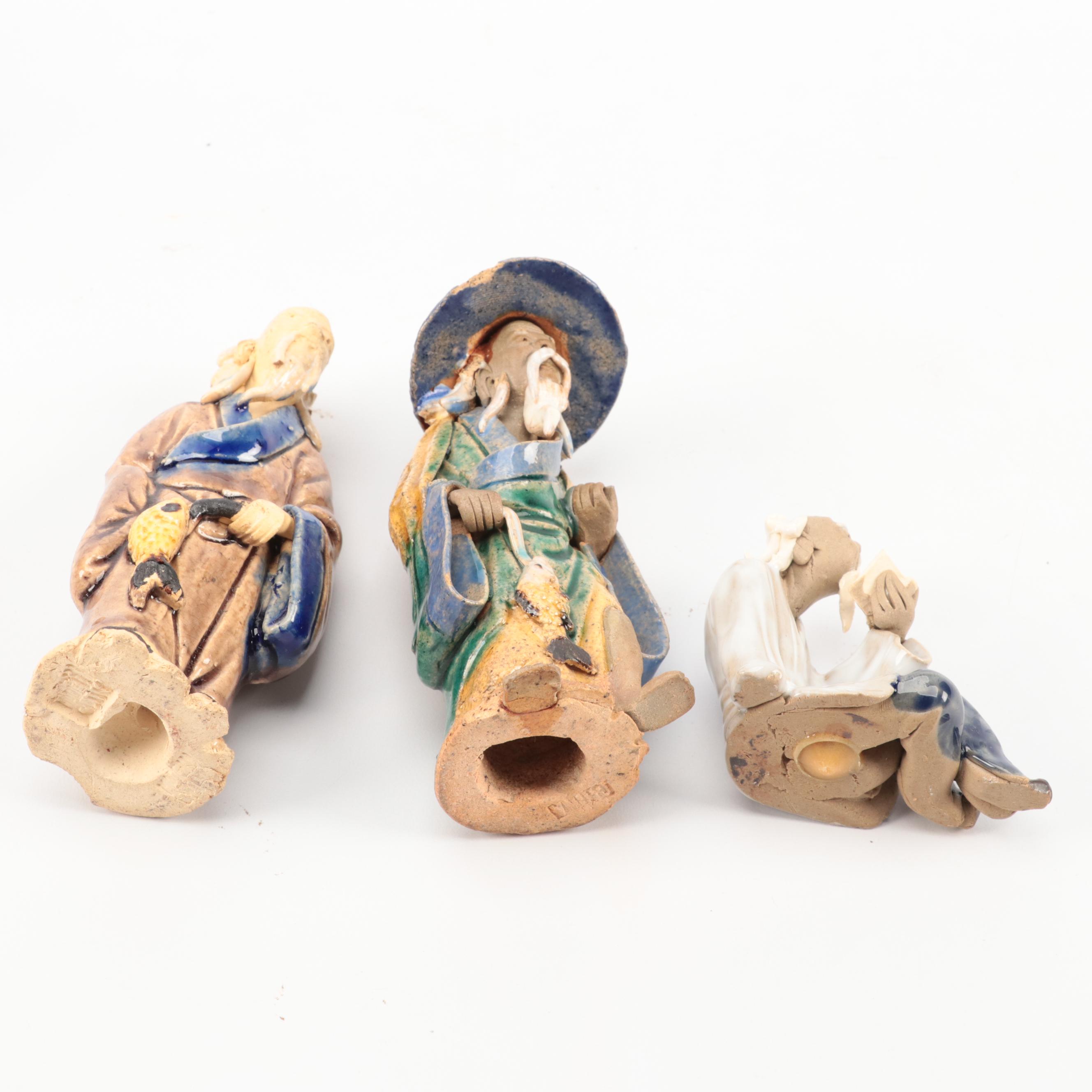 Chinese Shiwan Earthenware Figurines Including Flower Vases