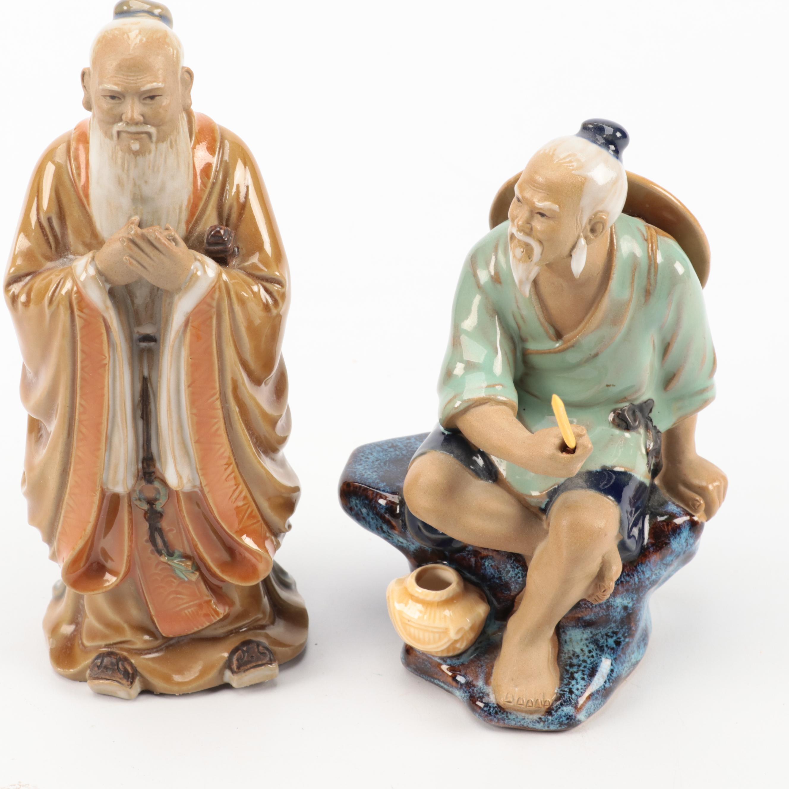 Chinese Shiwan Earthenware Figurines Including Flower Vases