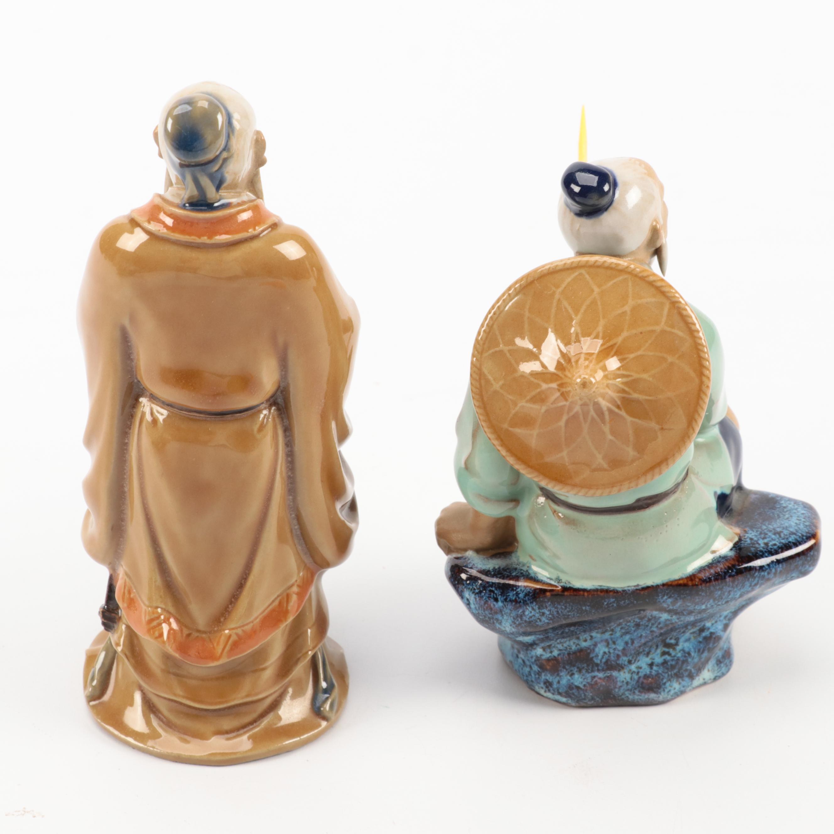 Chinese Shiwan Earthenware Figurines Including Flower Vases