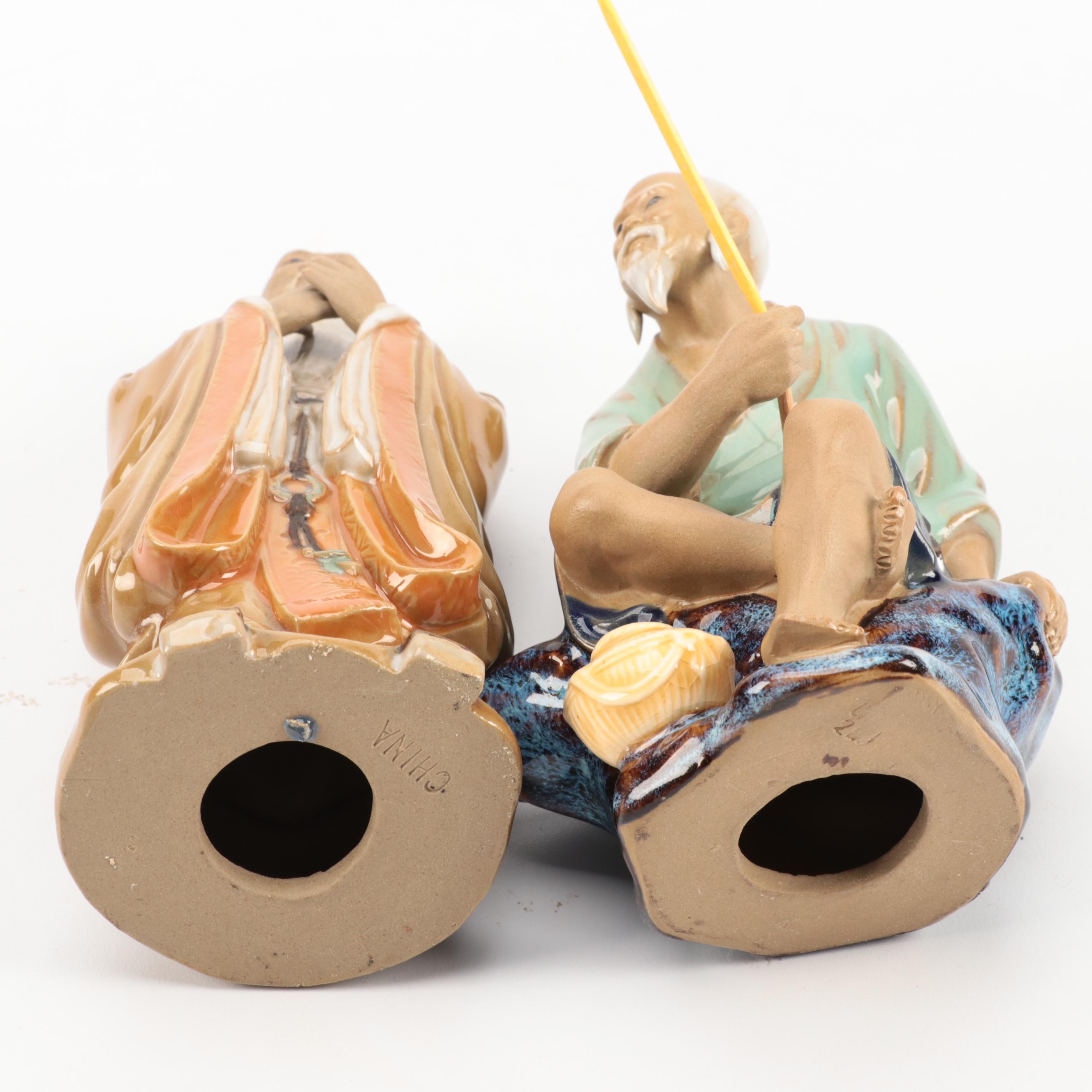 Chinese Shiwan Earthenware Figurines Including Flower Vases