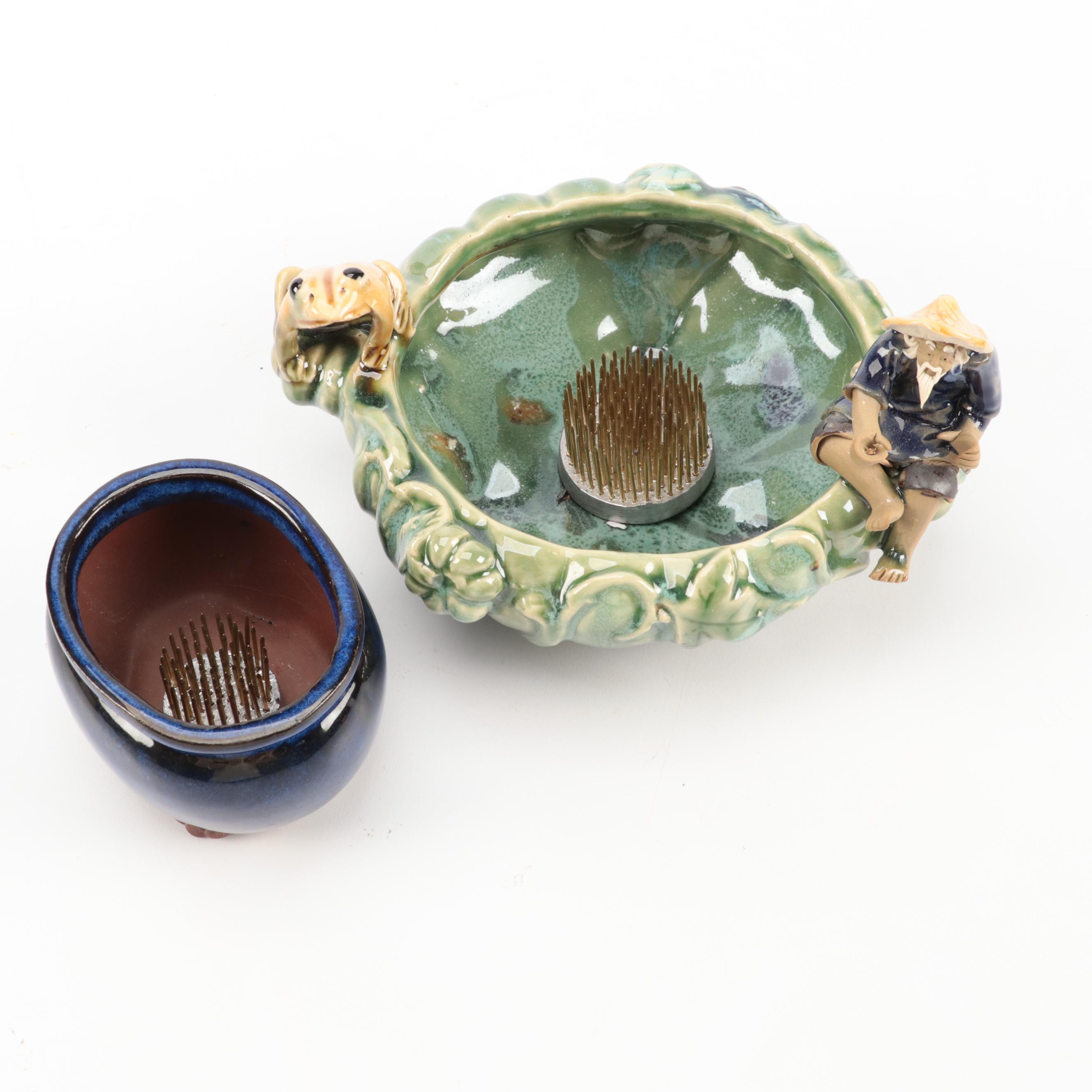 Chinese Shiwan Earthenware Figurines Including Flower Vases