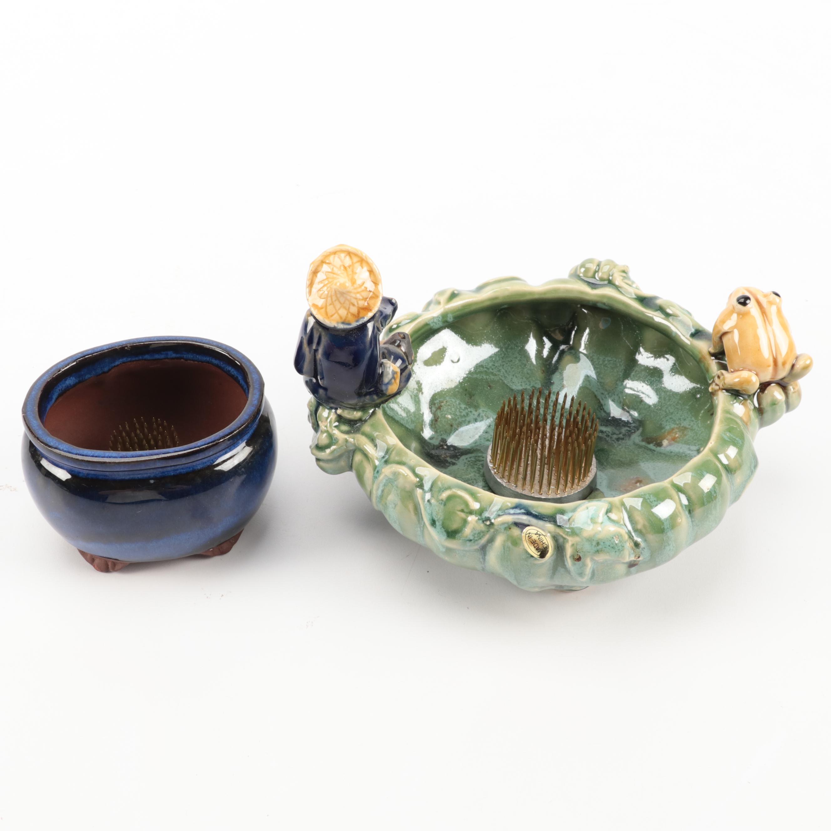 Chinese Shiwan Earthenware Figurines Including Flower Vases