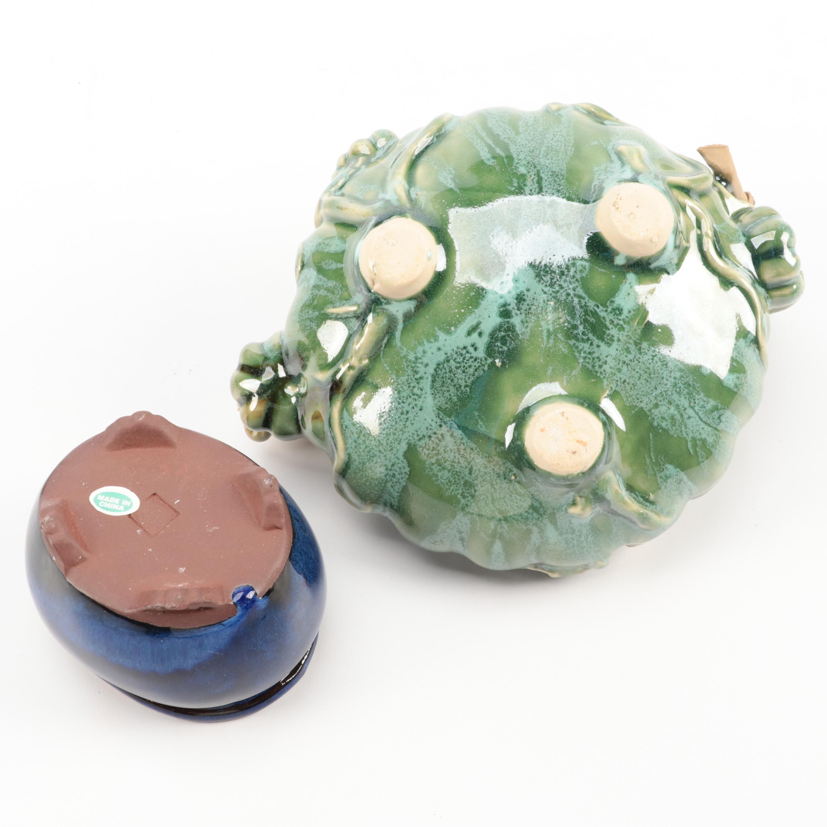 Chinese Shiwan Earthenware Figurines Including Flower Vases