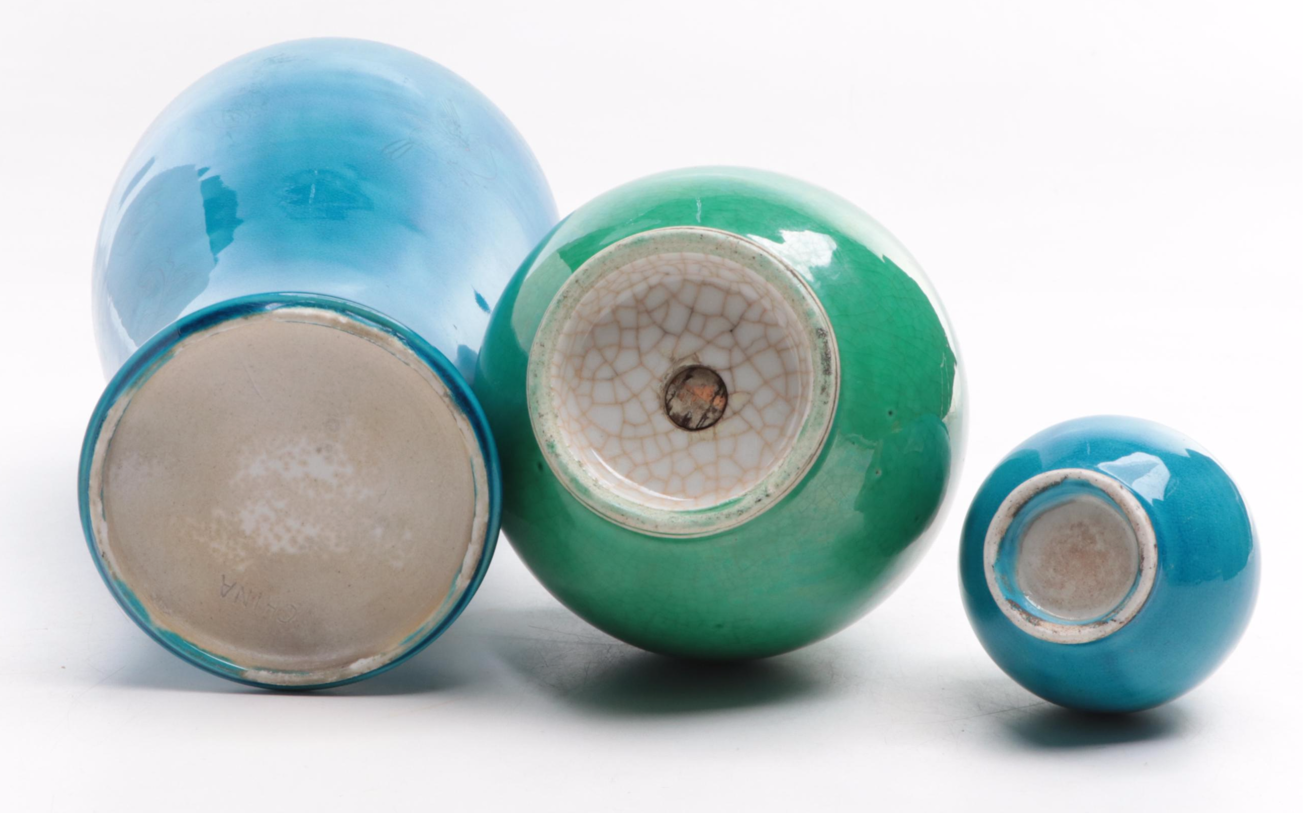 Chinese Turquoise and Green Glazed Ceramic Vases, Late 20th Century