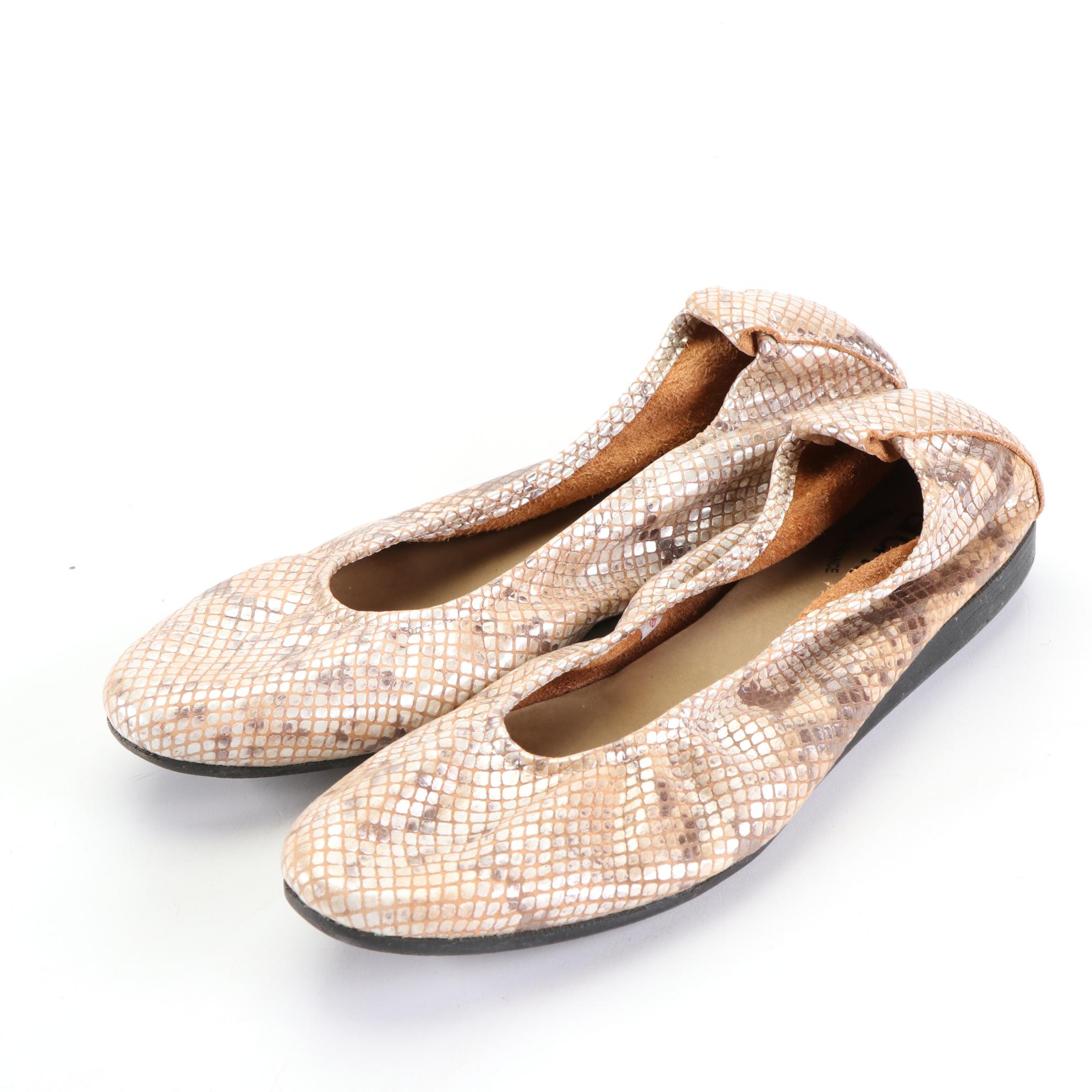 Arche Ballerina Flats in Purple Patent and Metallic Snakeskin Effect Leather