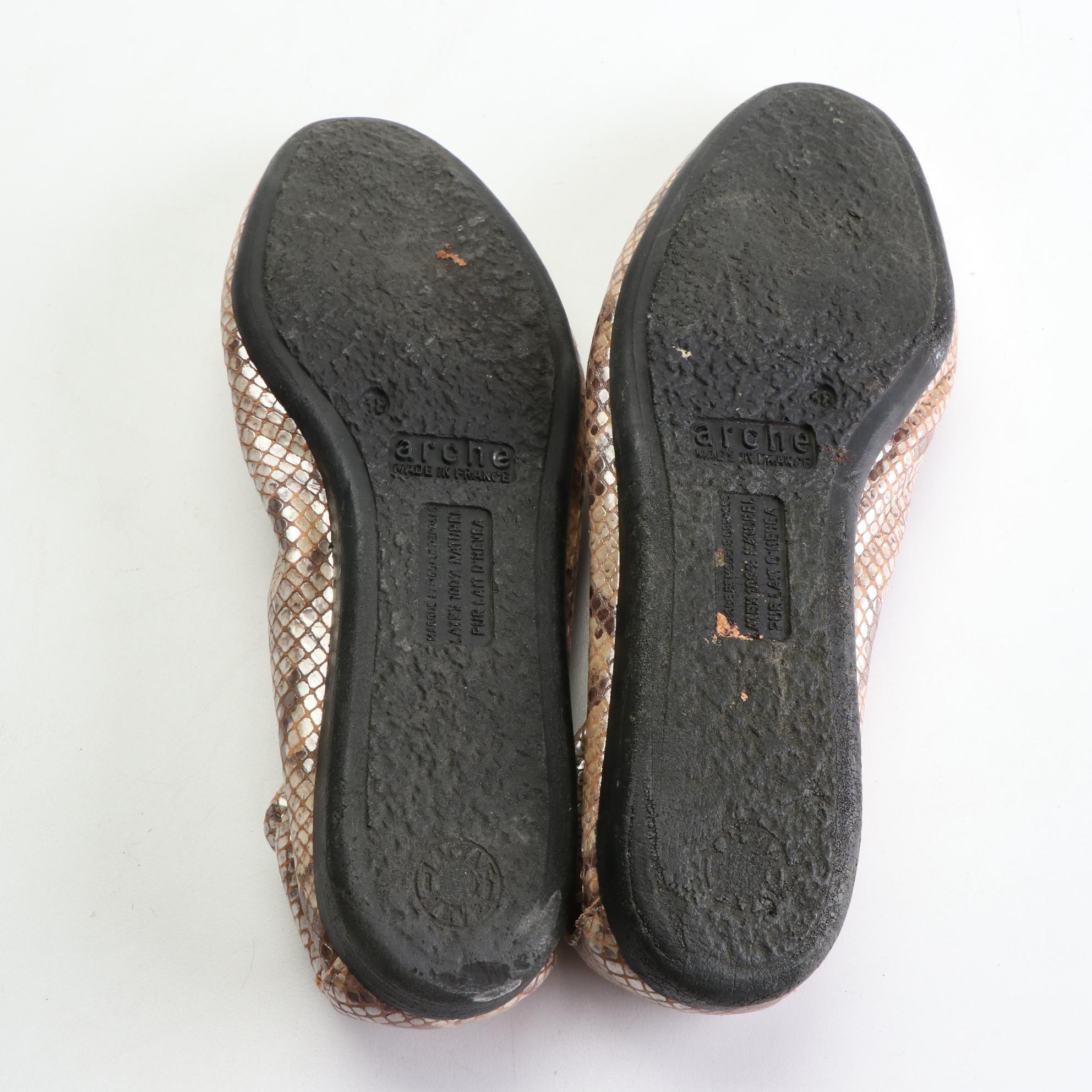 Arche Ballerina Flats in Purple Patent and Metallic Snakeskin Effect Leather