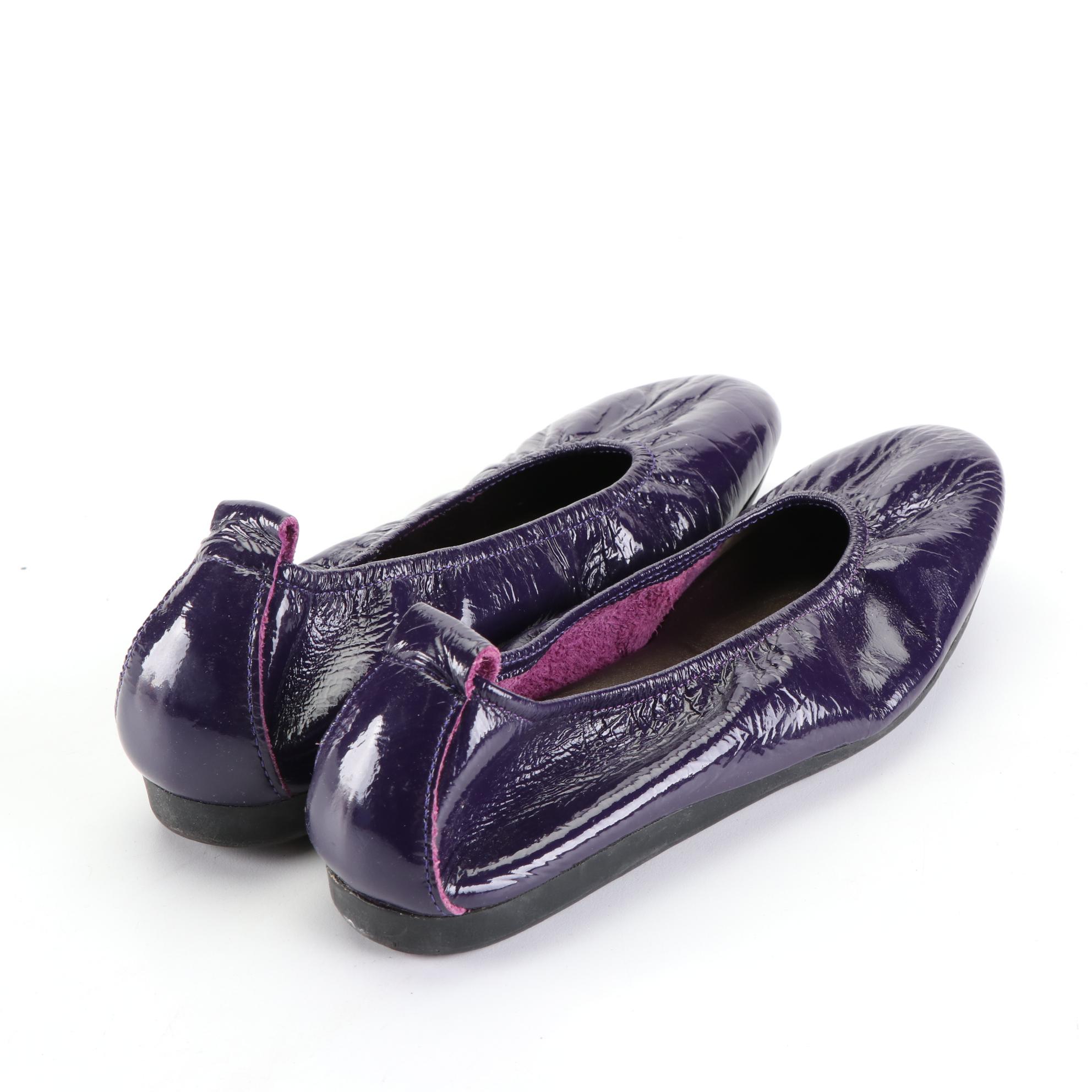 Arche Ballerina Flats in Purple Patent and Metallic Snakeskin Effect Leather